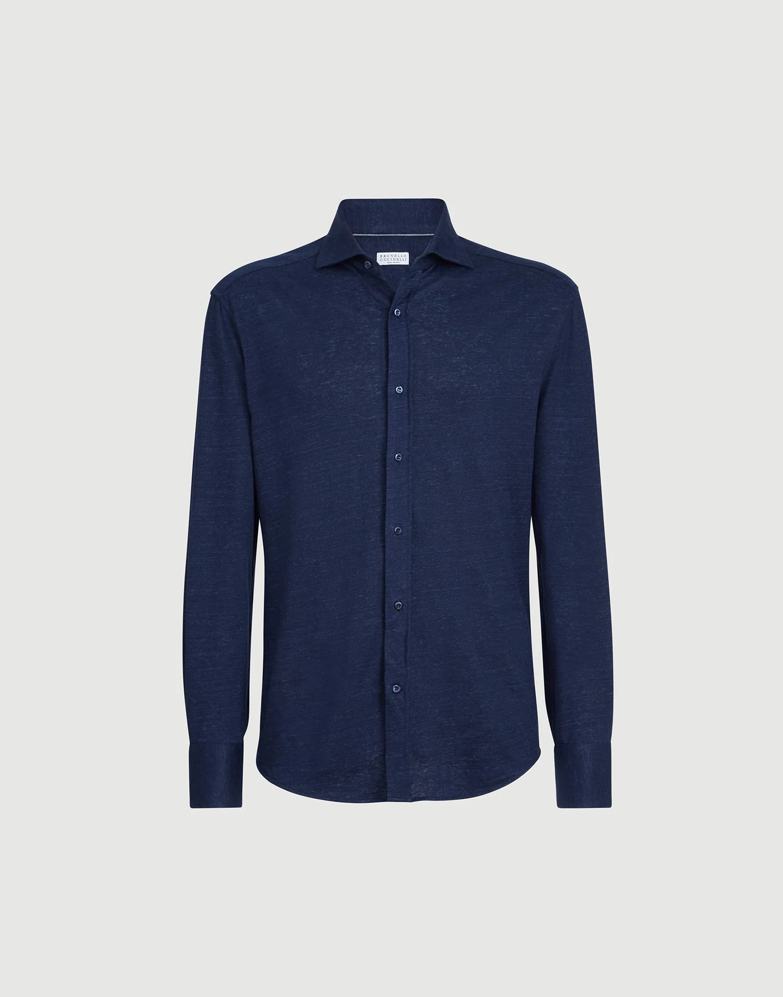 Linen and cotton mélange jersey shirt with spread collar - 1