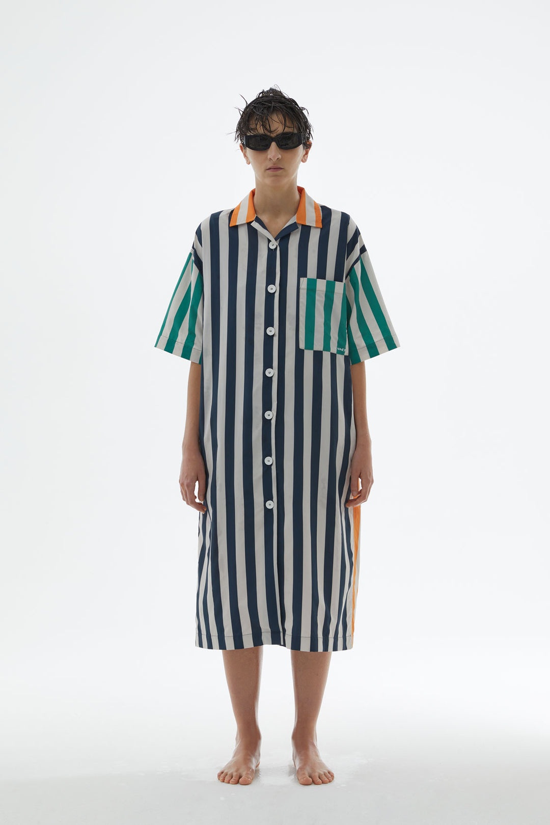 STRIPED NYLON SHIRT DRESS - 5