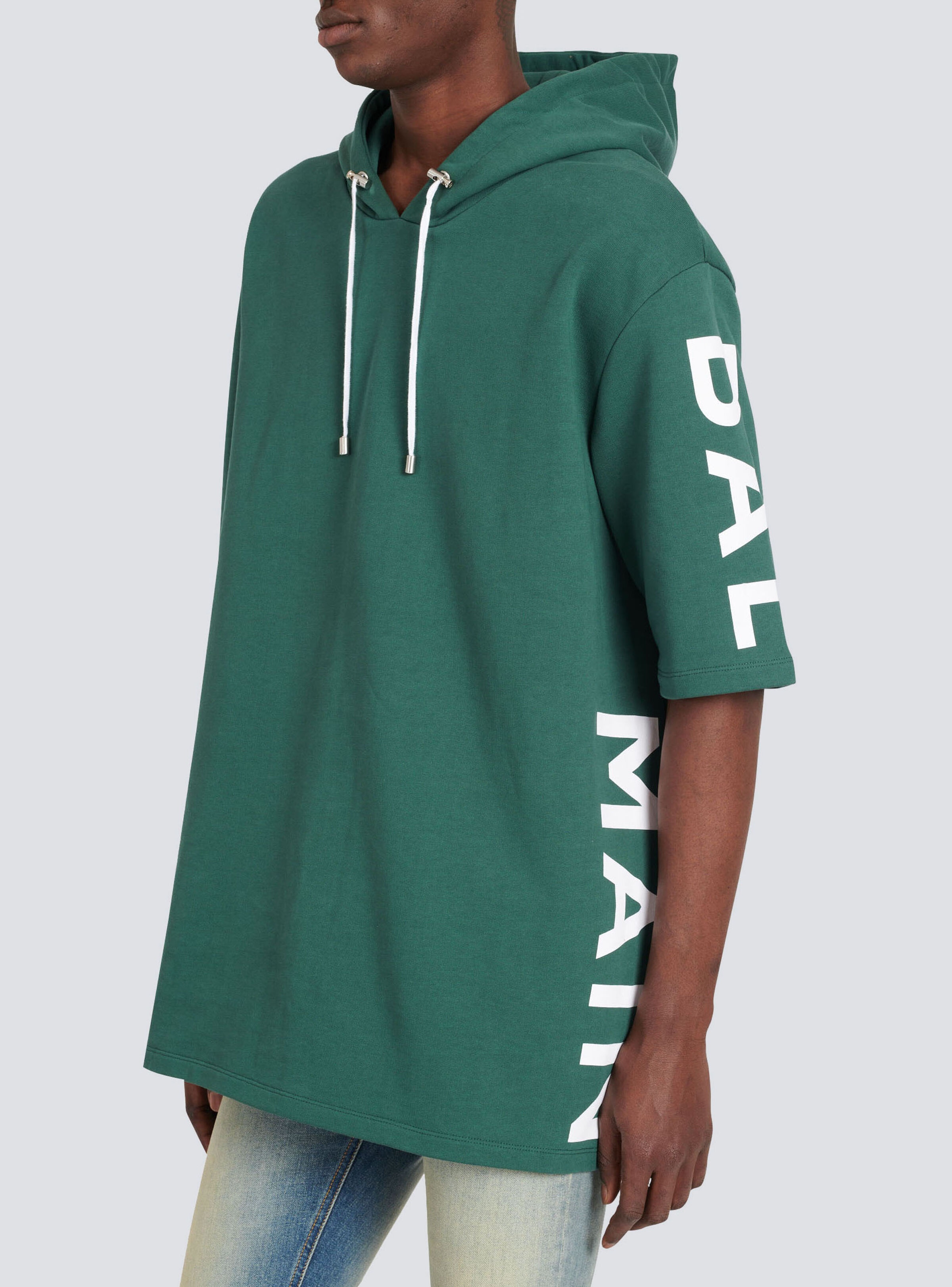 Oversized eco-designed cotton hooded sweatshirt with Balmain logo print - 8