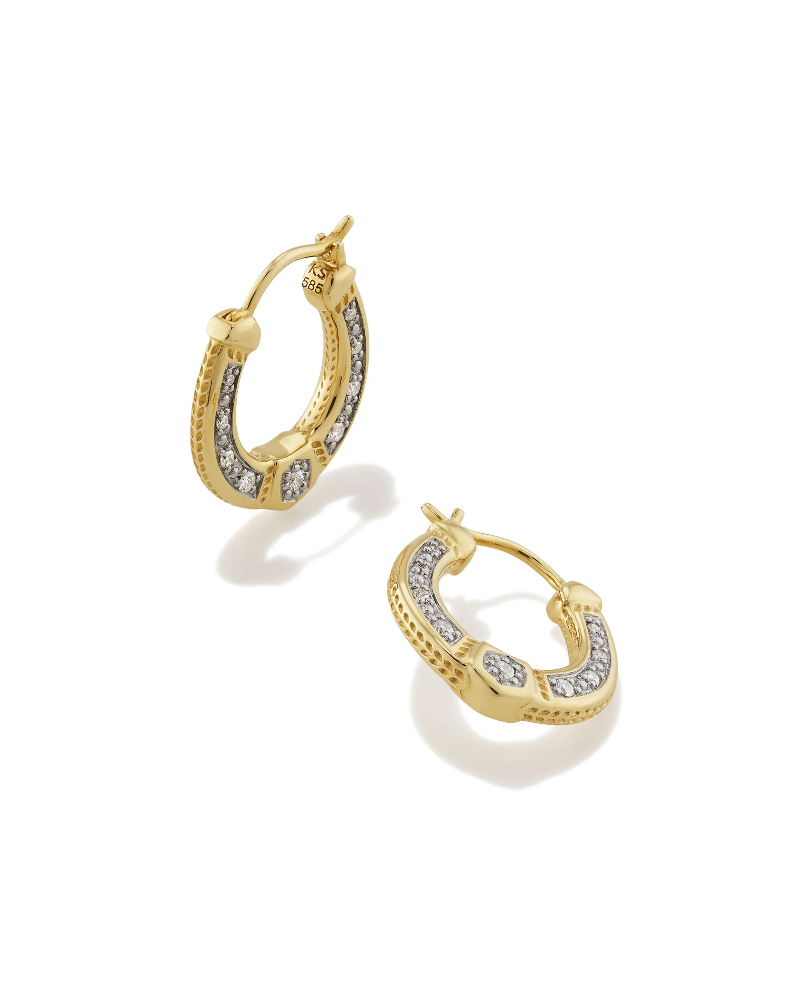 Noble 14k Yellow Gold Huggie Earrings in White Diamond - 1