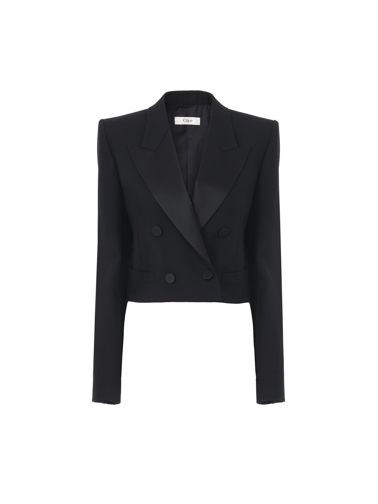 CROPPED TUXEDO JACKET IN WOOL GABARDINE - 1