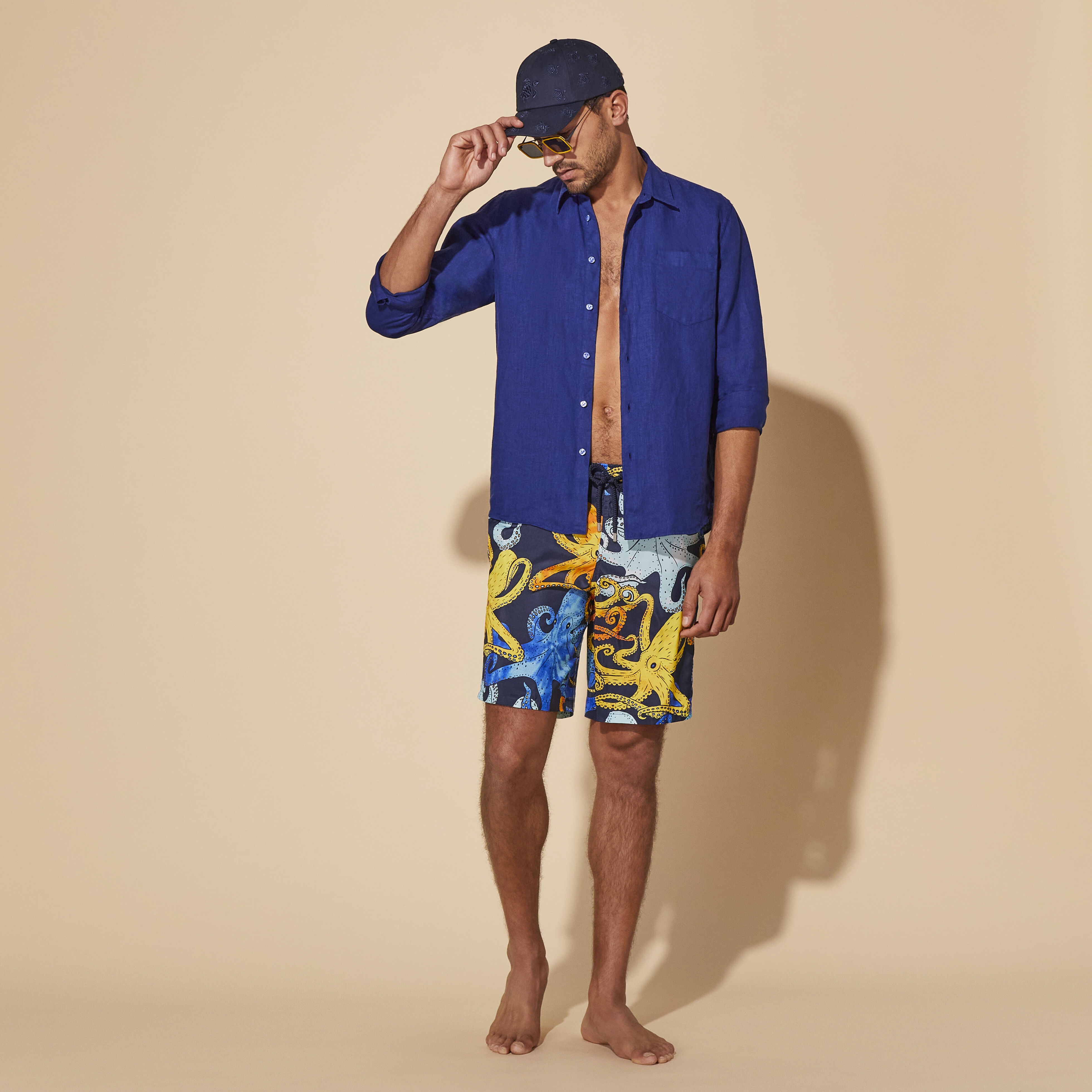 Men Long Swim Trunks Ultra-light and Packable Poulpes Aquarelle - 5