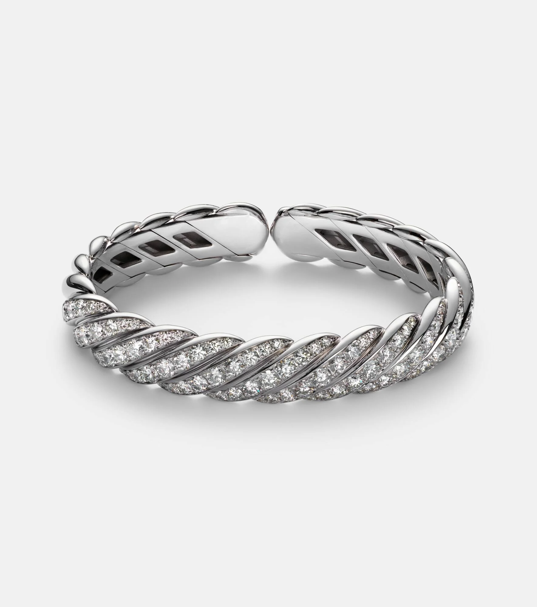 Sculpted Cable Flex 18kt white gold bracelet with diamonds - 1