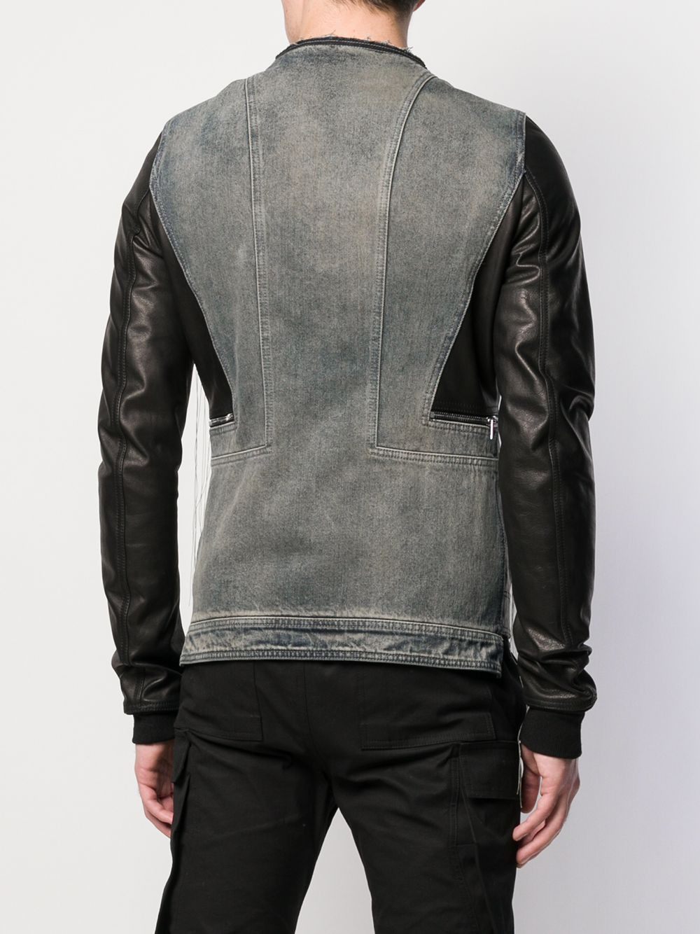 contrast stitch leather jacket - 4