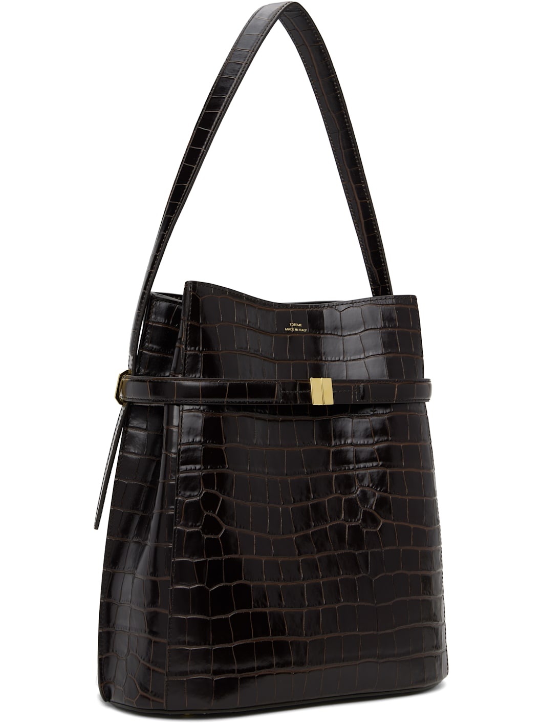 Brown Belted Croco-Embossed Bucket Bag - 2