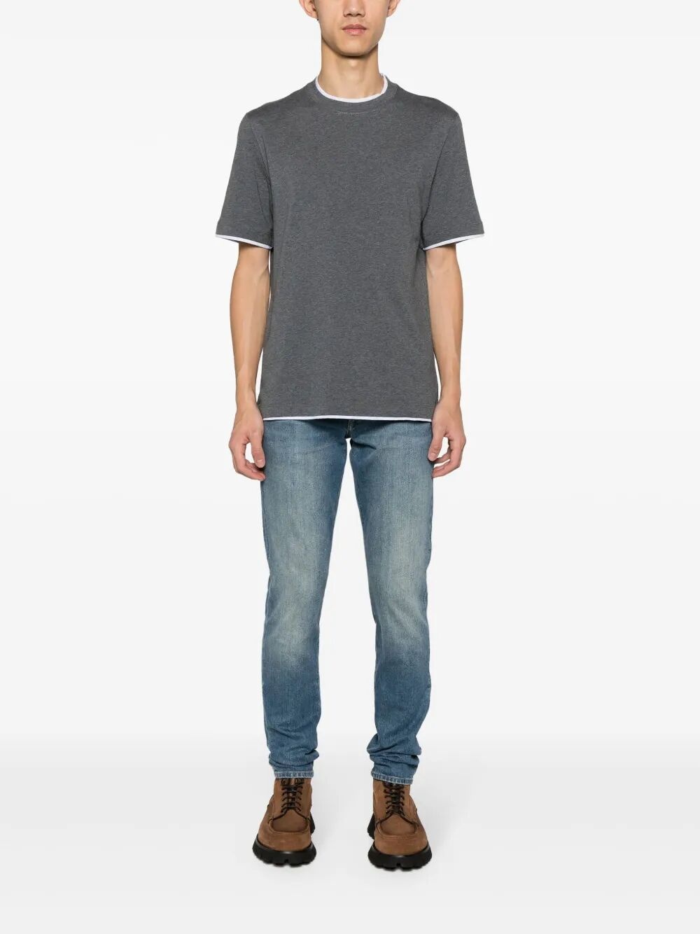Cotton Jersey Crew Neck T-Shirt With Faux-Layering - 5