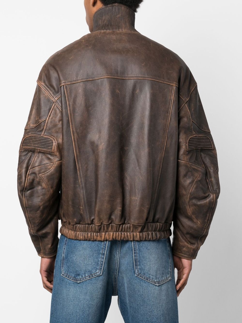 high-neck leather jacket - 5