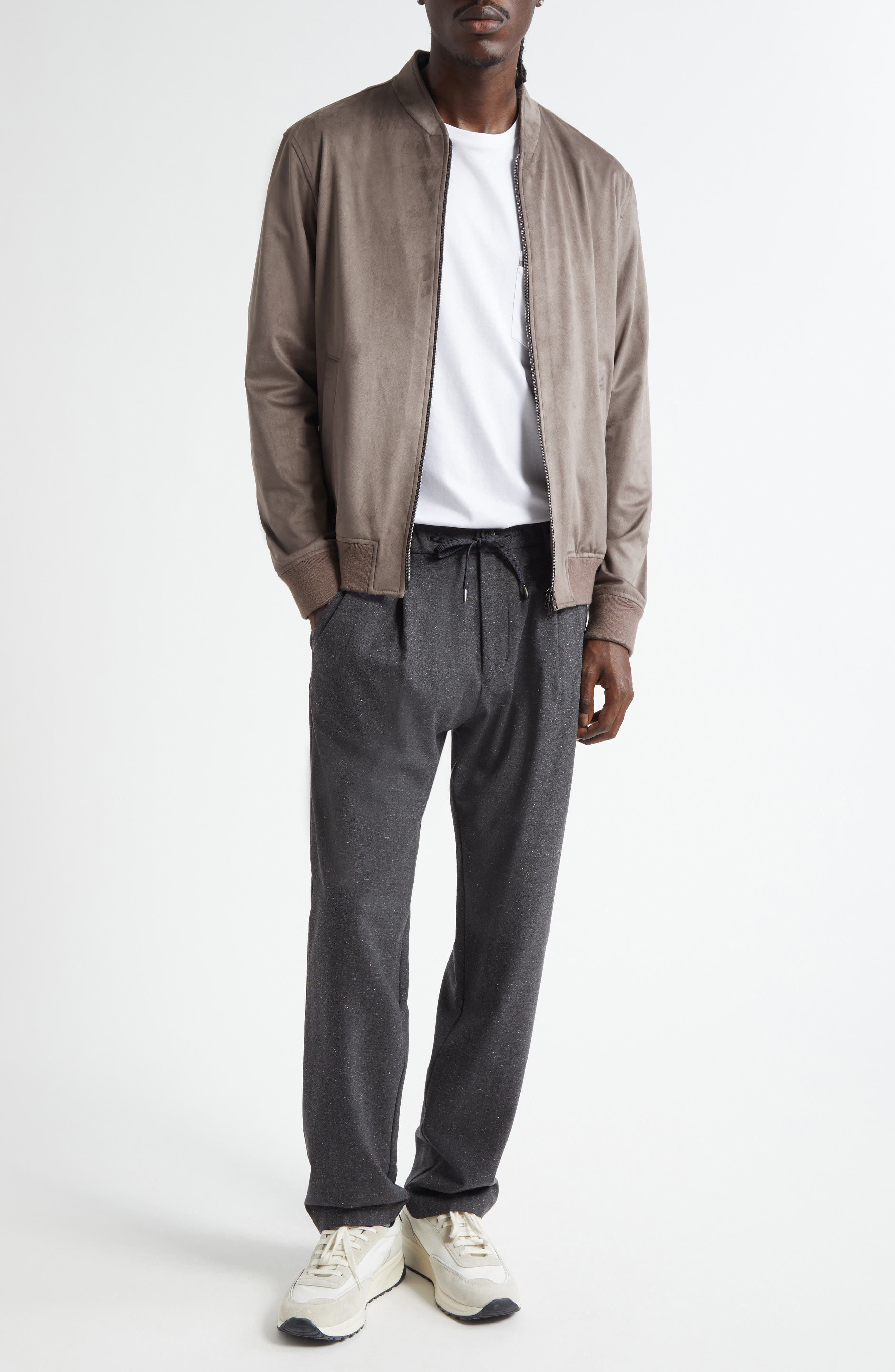 Herno Faux Suede Bomber Jacket in Taupe at Nordstrom - 2