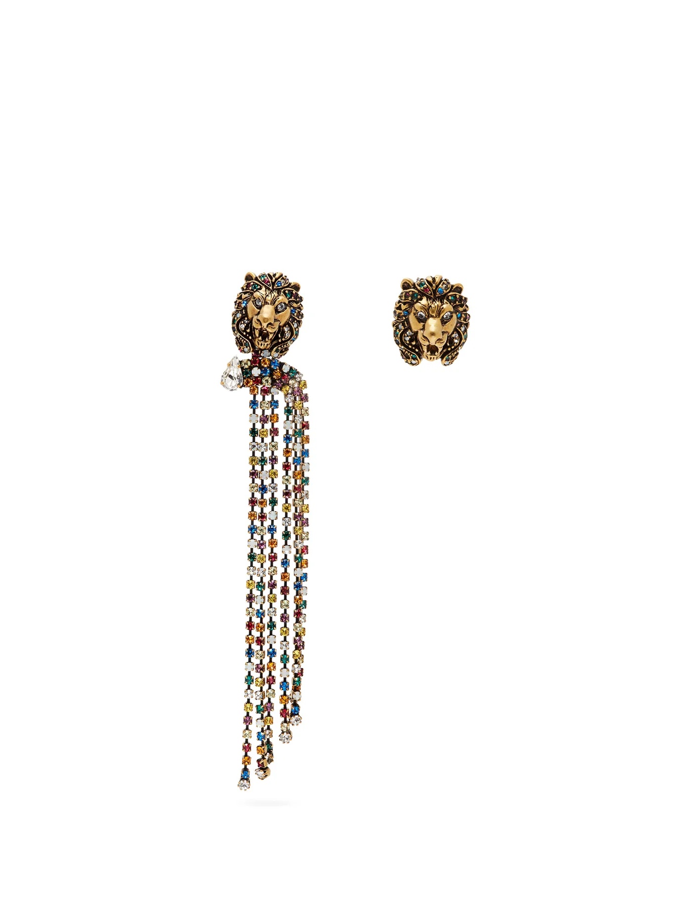 Mismatched lion crystal-embellished clip earrings - 1