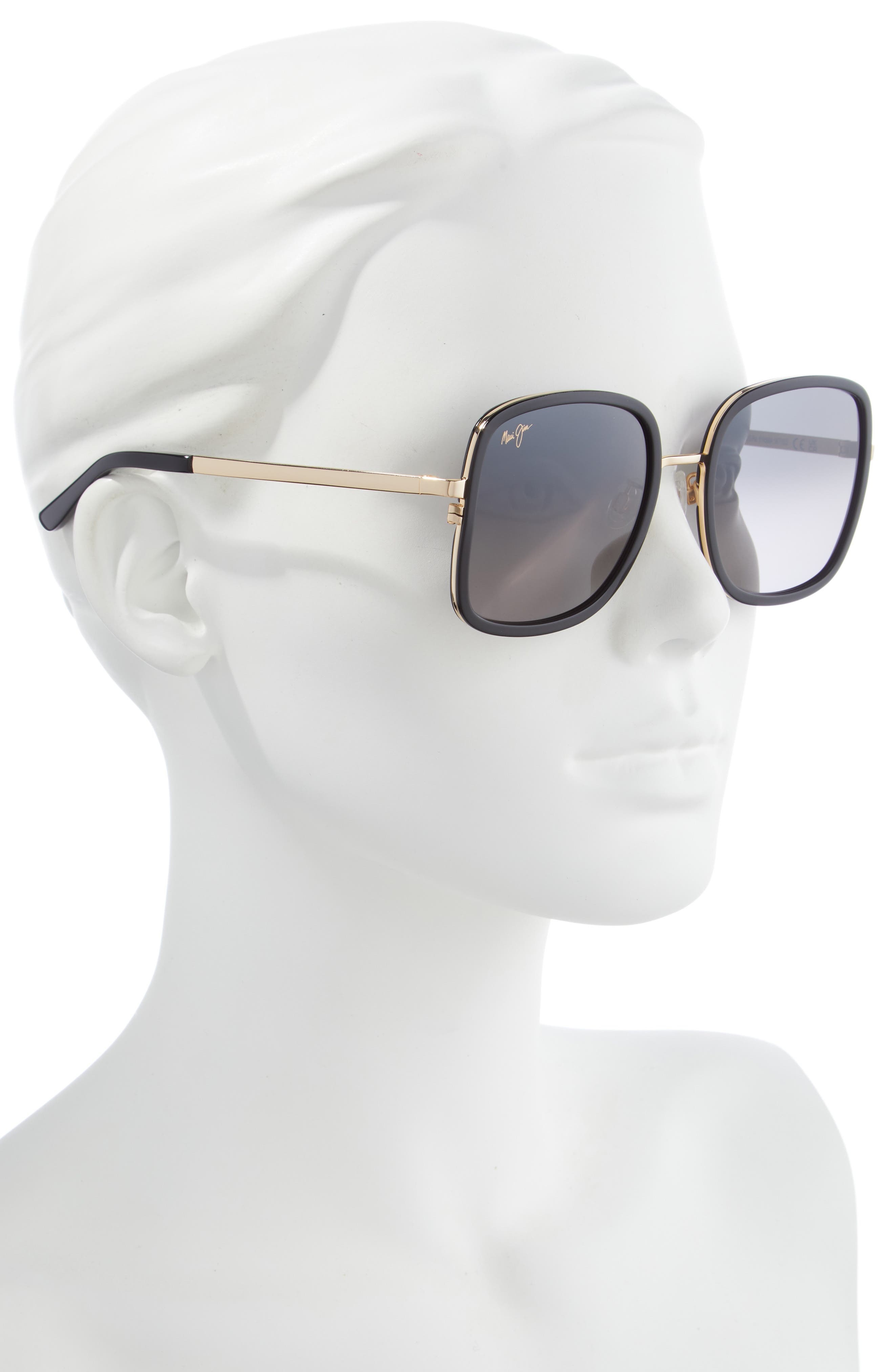 Maui Jim Pua 55mm Polarized Square Sunglasses in Black Gloss With Shiny Gold at Nordstrom - 3
