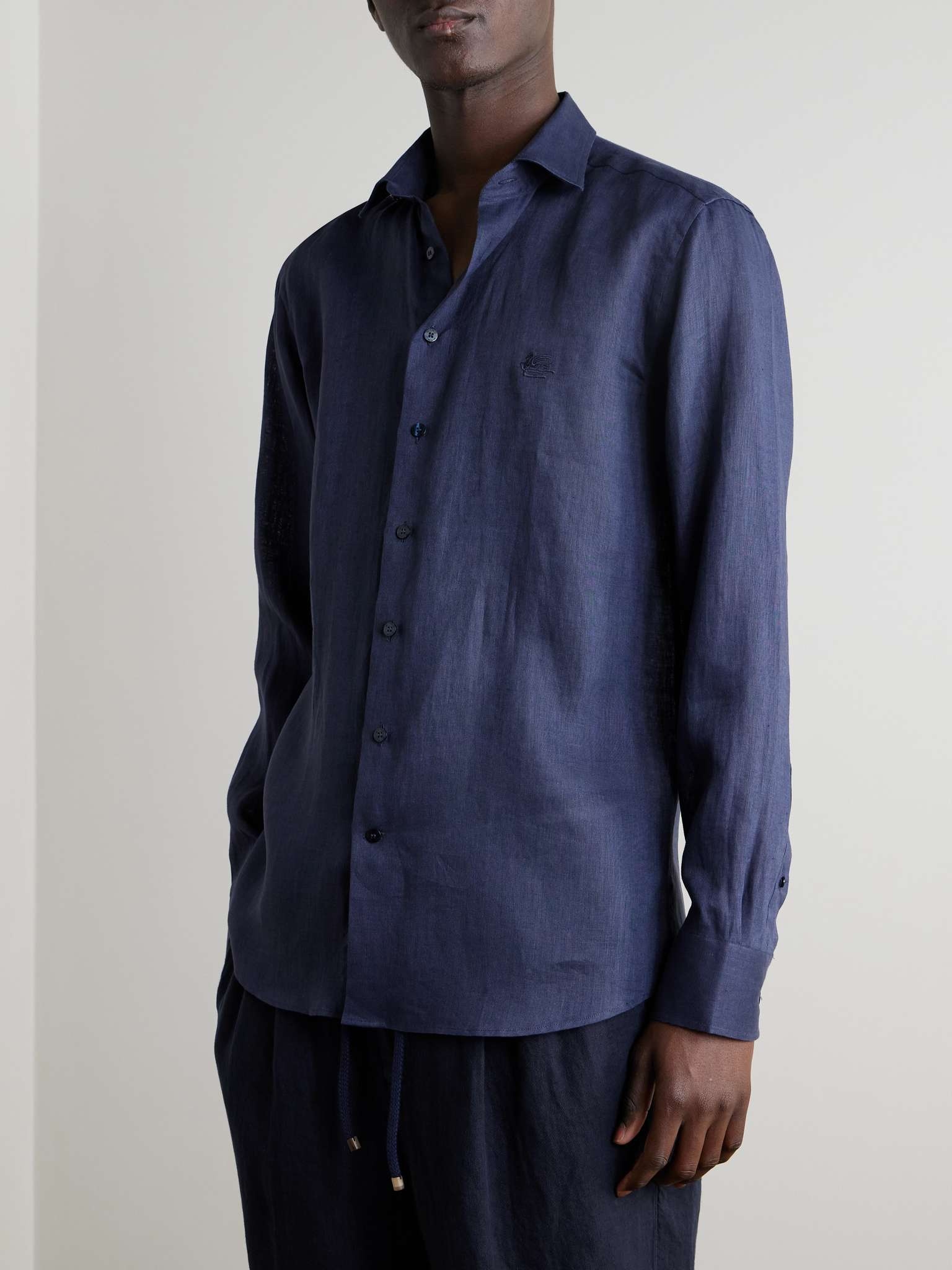 Slim-Fit Logo-Embroidered Linen Shirt - 3