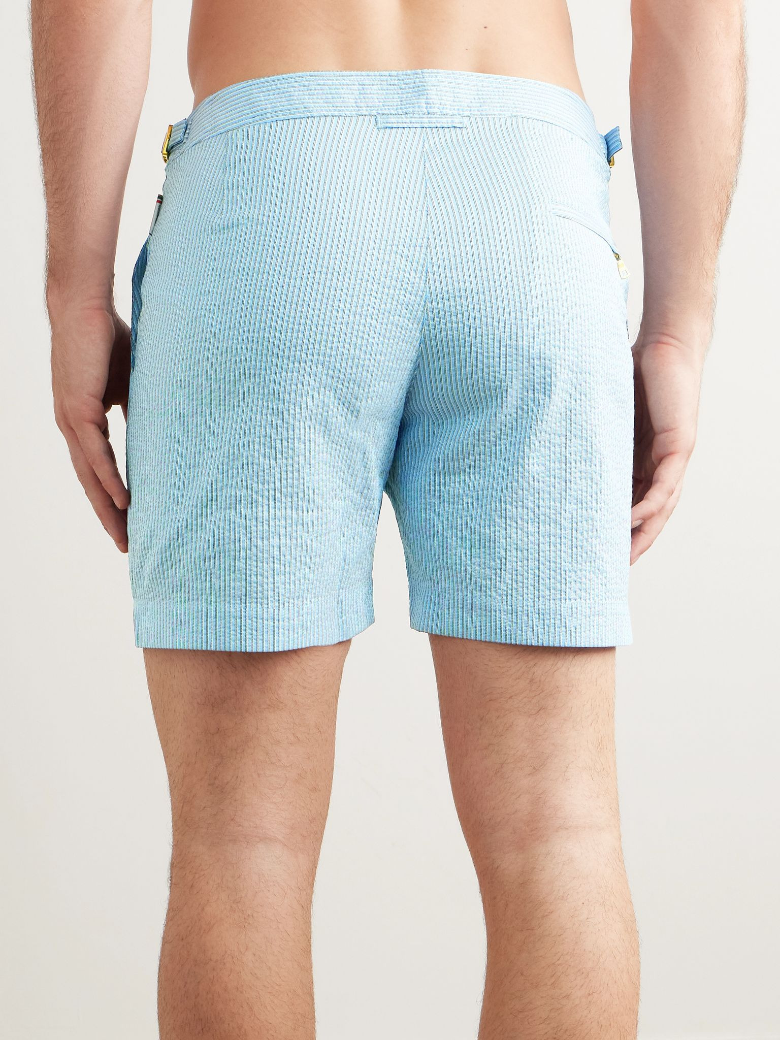 Bulldog Straight-Leg Mid-Length Striped Seersucker Swim Shorts Blue - 3