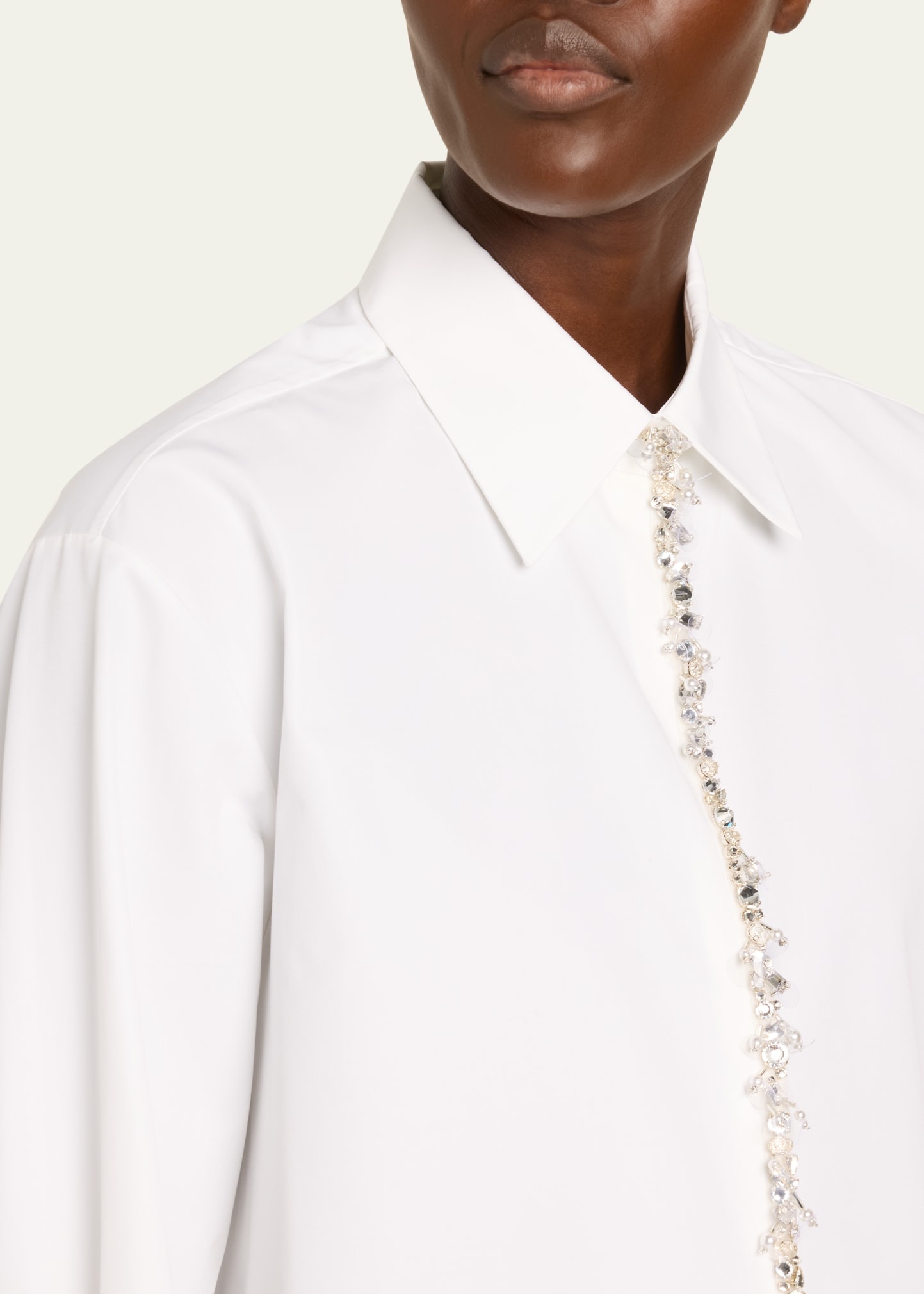 Poplin Button-Front Shirt with Crystal Trim Placket - 5