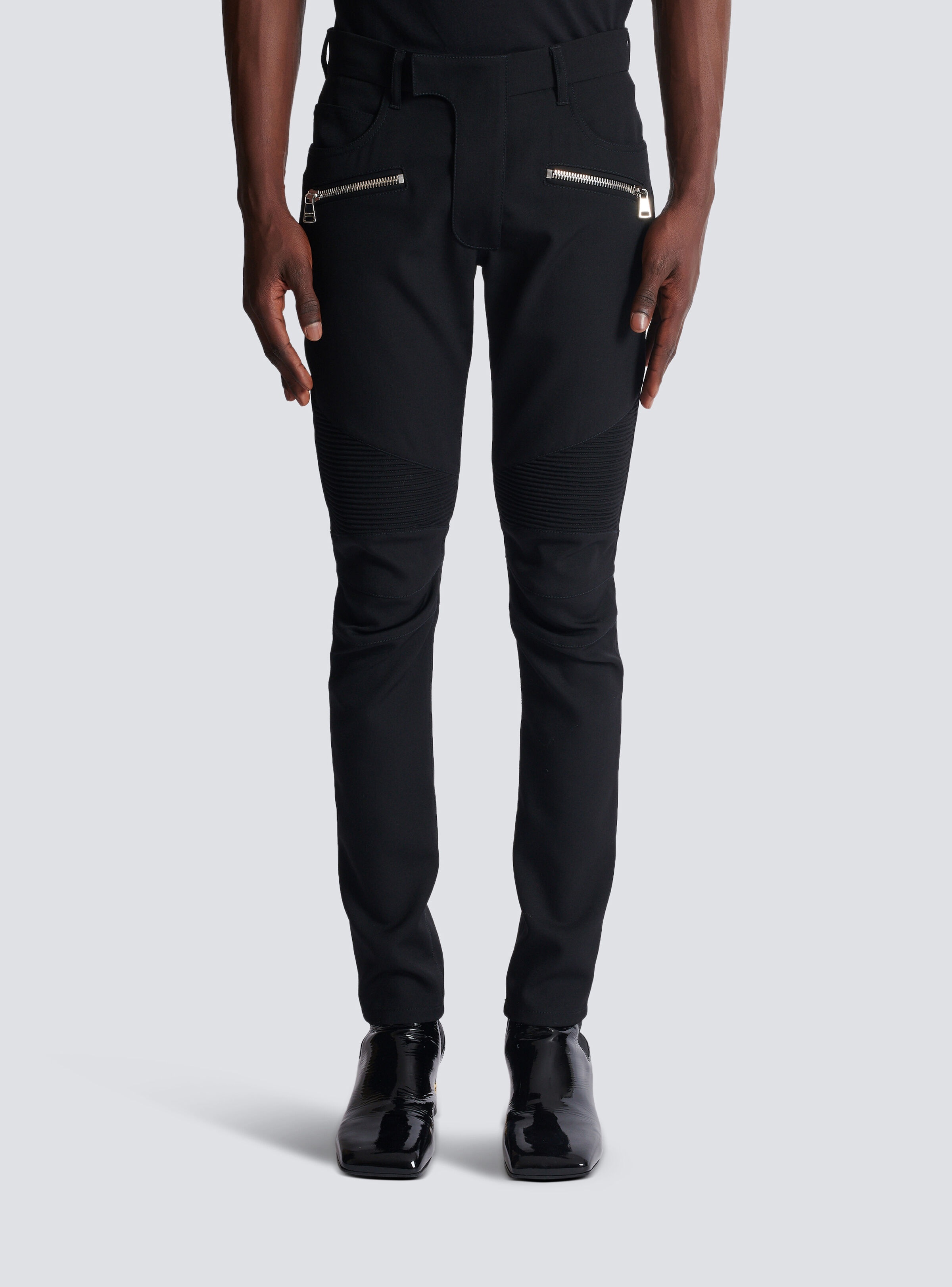 Tailored biker trousers in stretch grain de poudre - 5