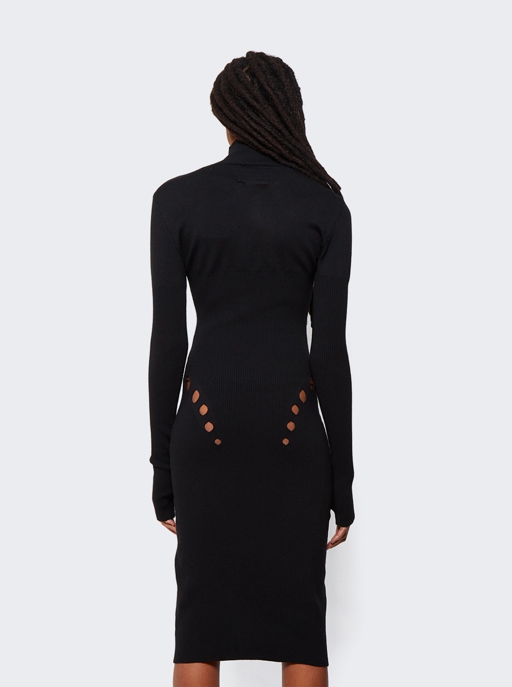 Cyber High Neck Long Dress With Long Sleeves And Perforated Details Black - 5