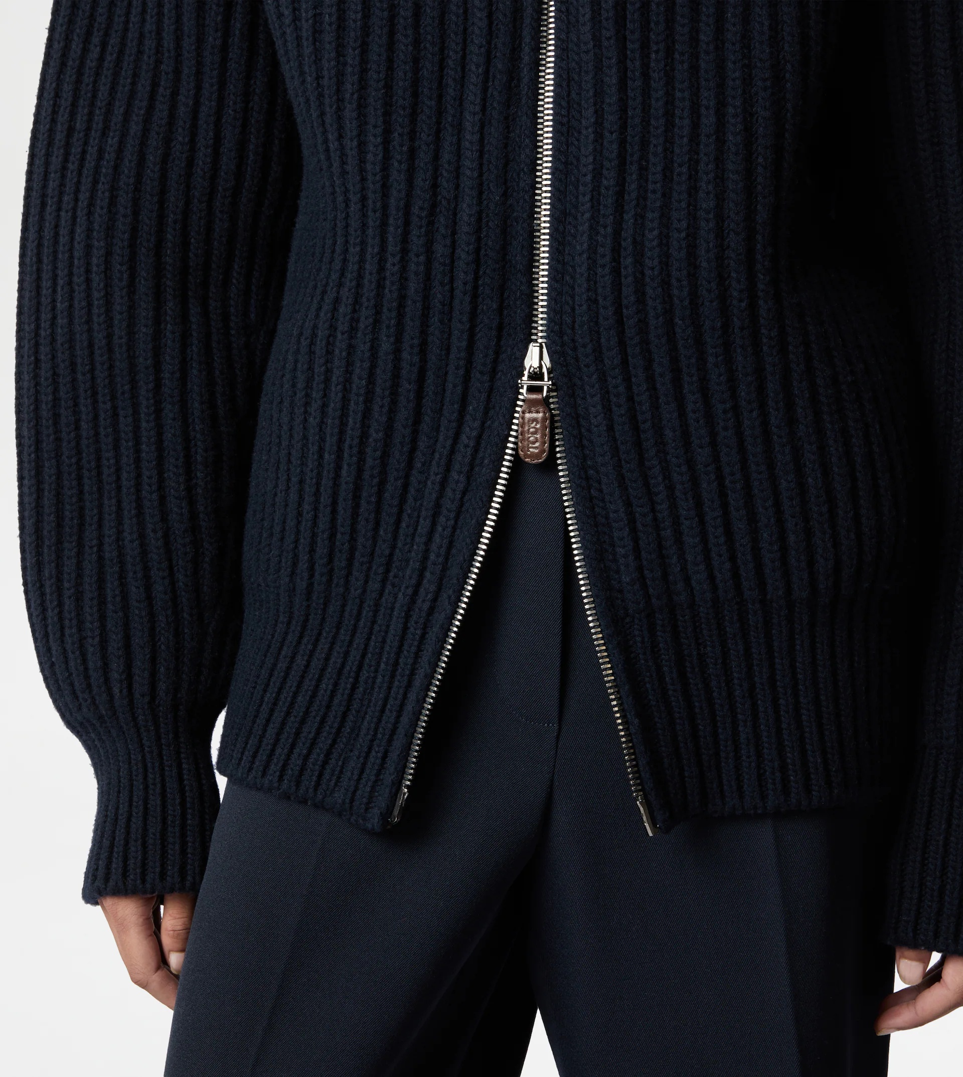 JACKET IN WOOL WITH LEATHER DETAILING - BLUE - 3