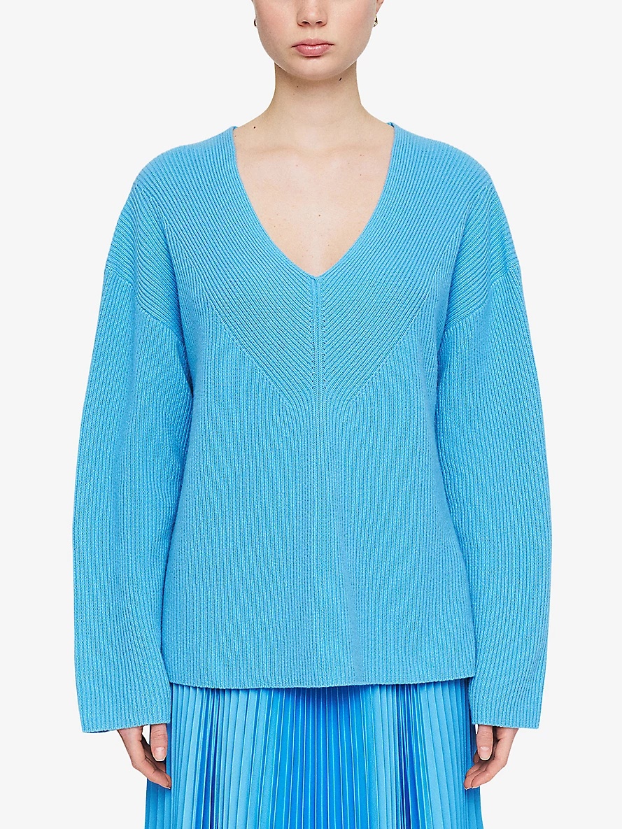 Split-hem V-neck cashmere jumper - 3