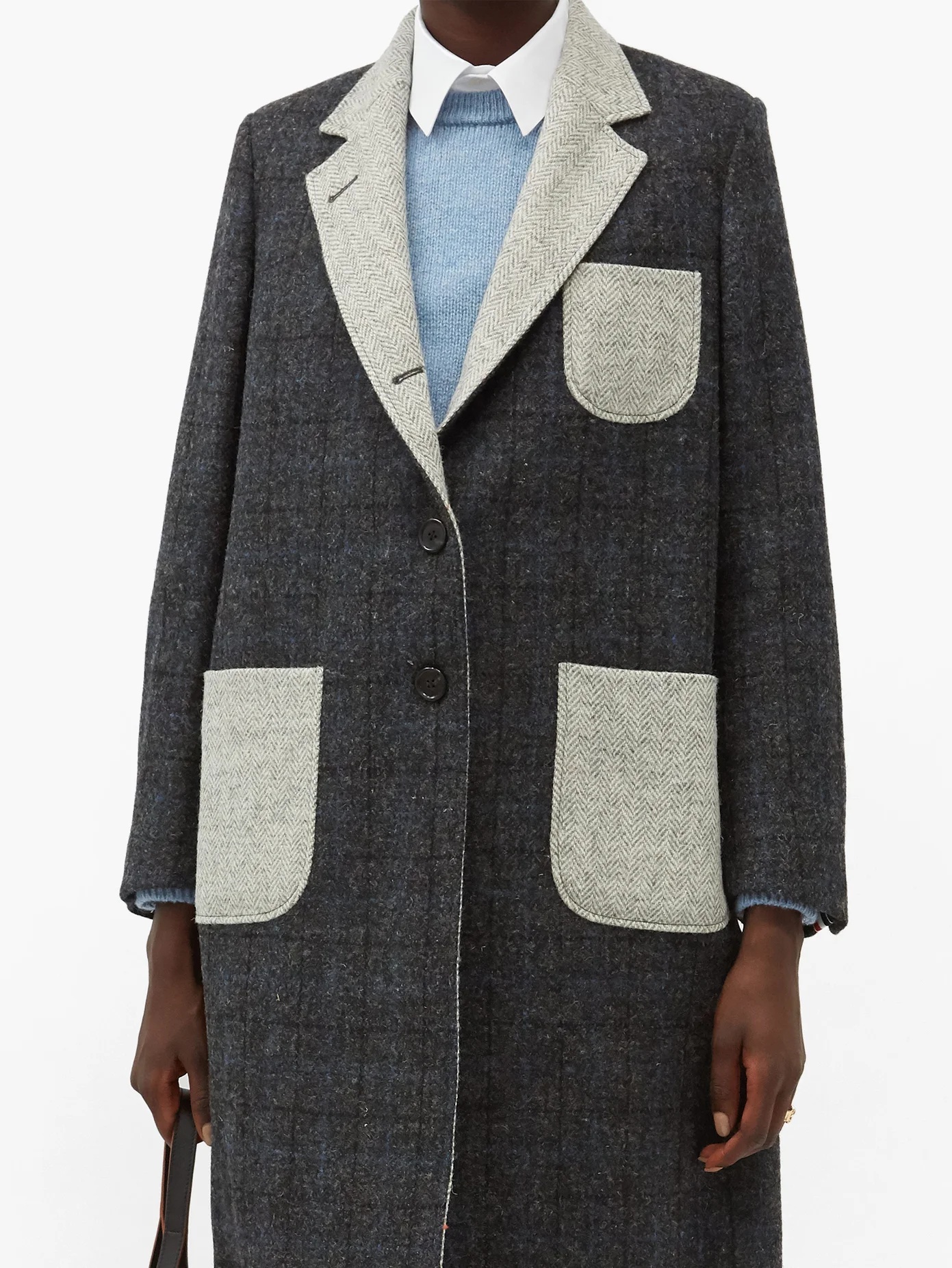 Patch-pocket checked wool-tweed coat - 6