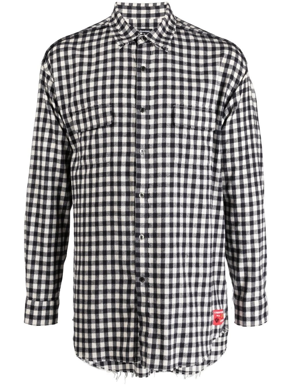 check-pattern logo-patch shirt - 1