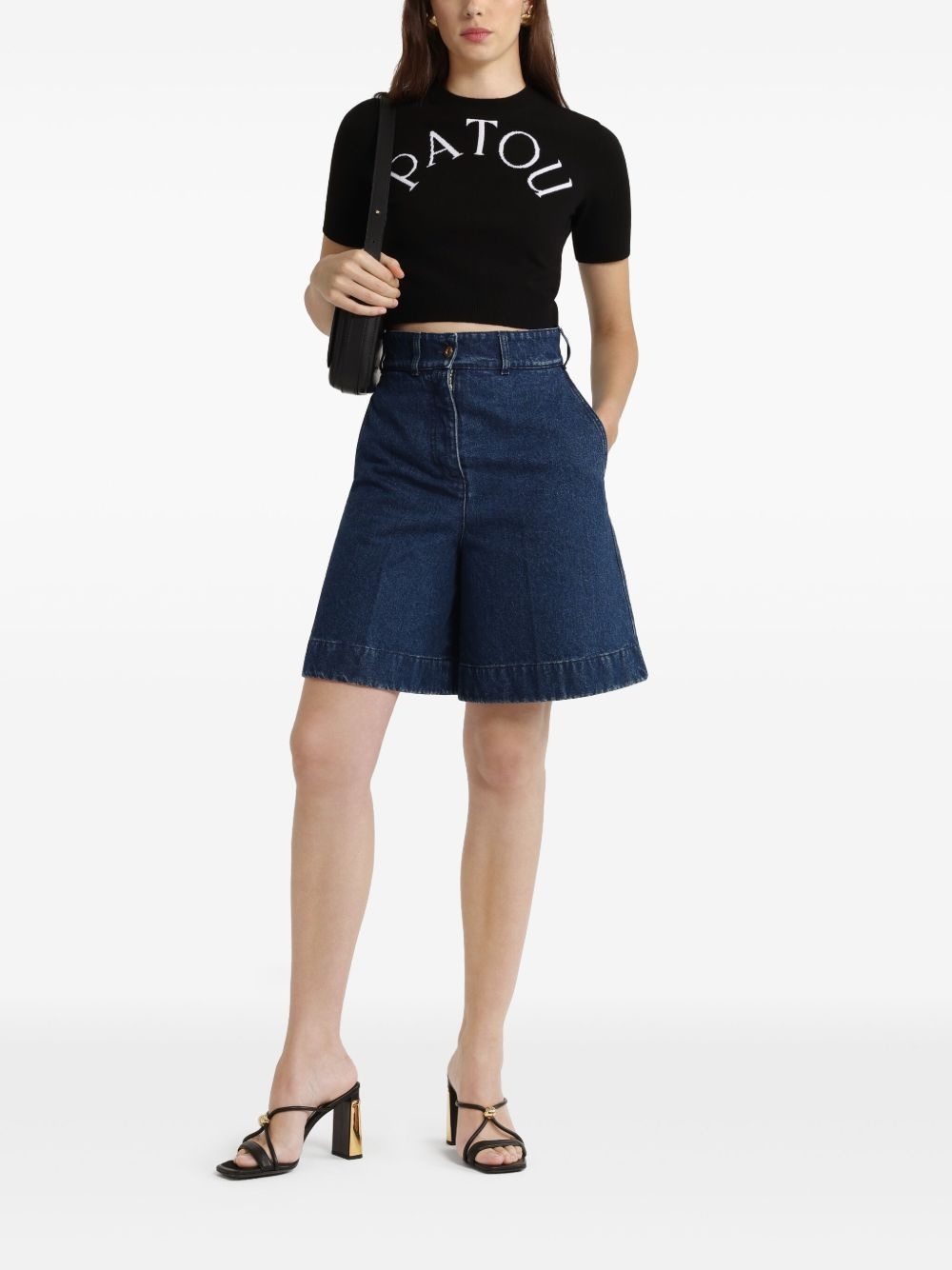 logo-jacquard cropped T-shirt - 2