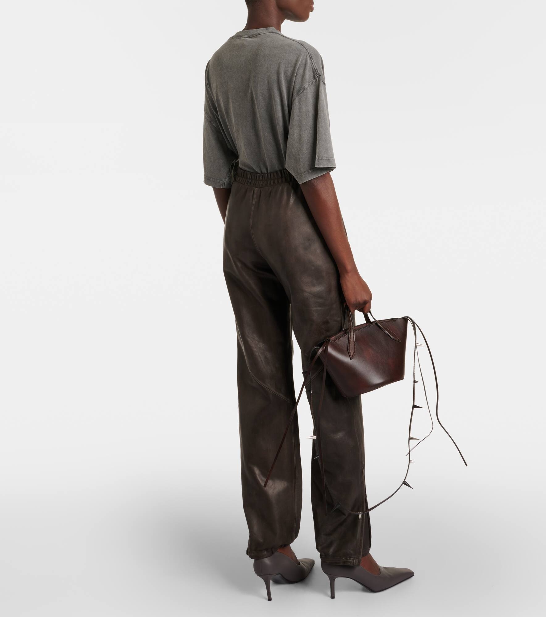 Embossed leather sweatpants - 3