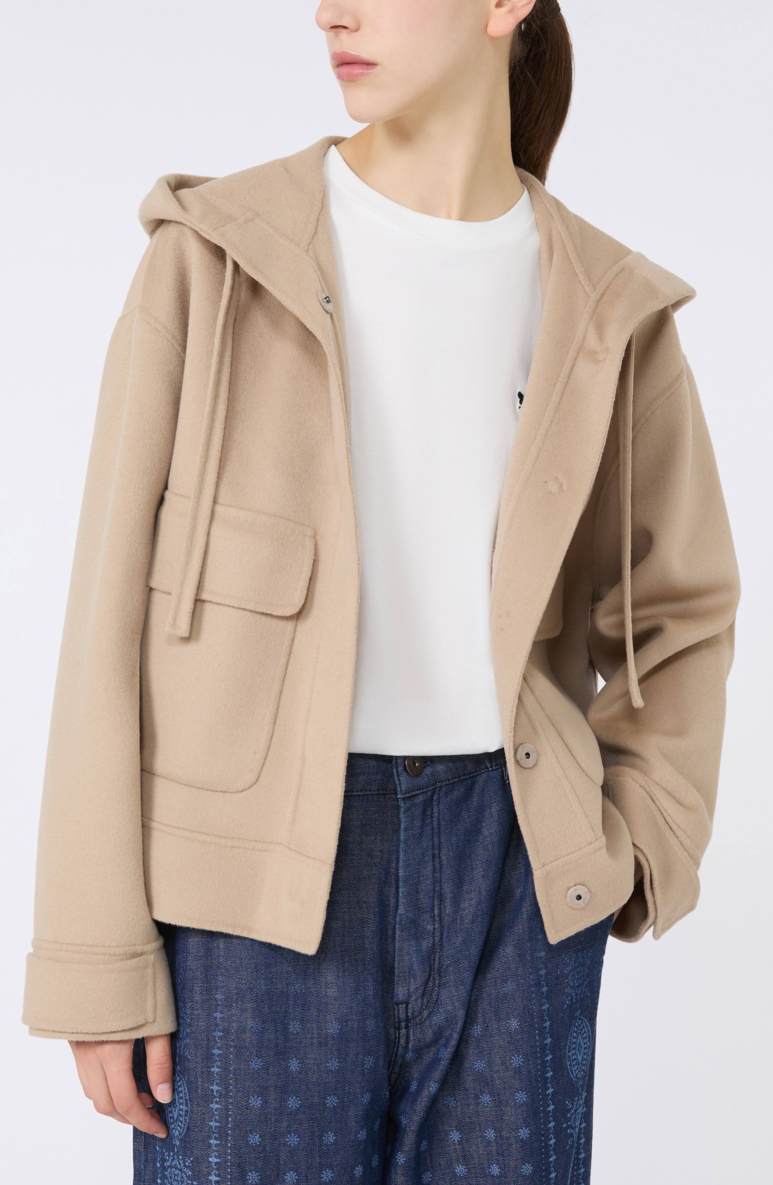 Weekend Max Mara Gary Hooded Wool Blend Jacket in Camel at Nordstrom - 3