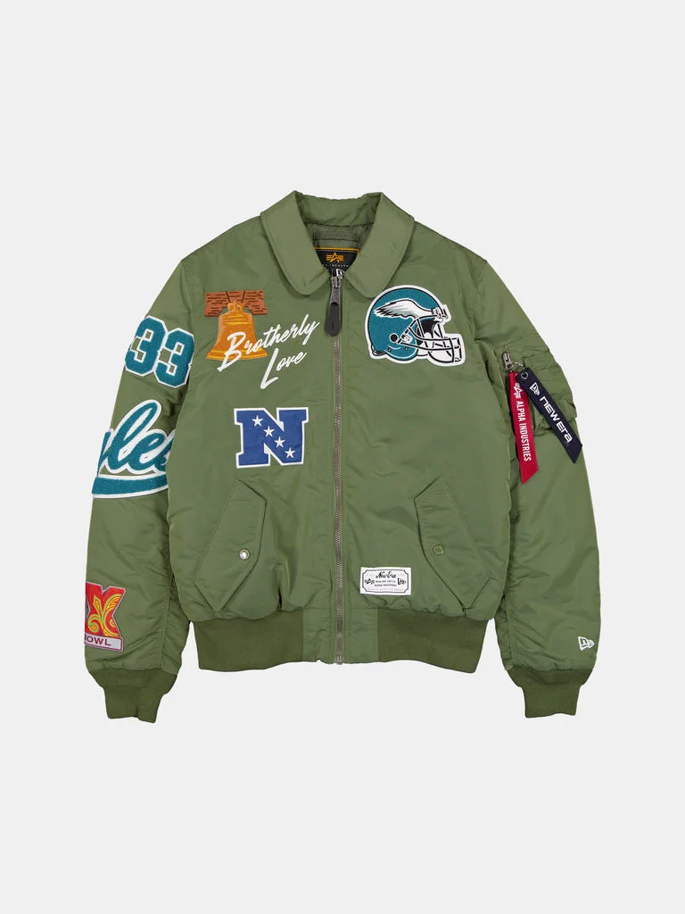 PHILADELPHIA EAGLES X ALPHA X NEW ERA MA-1 COLLARED BOMBER JACKET - 1
