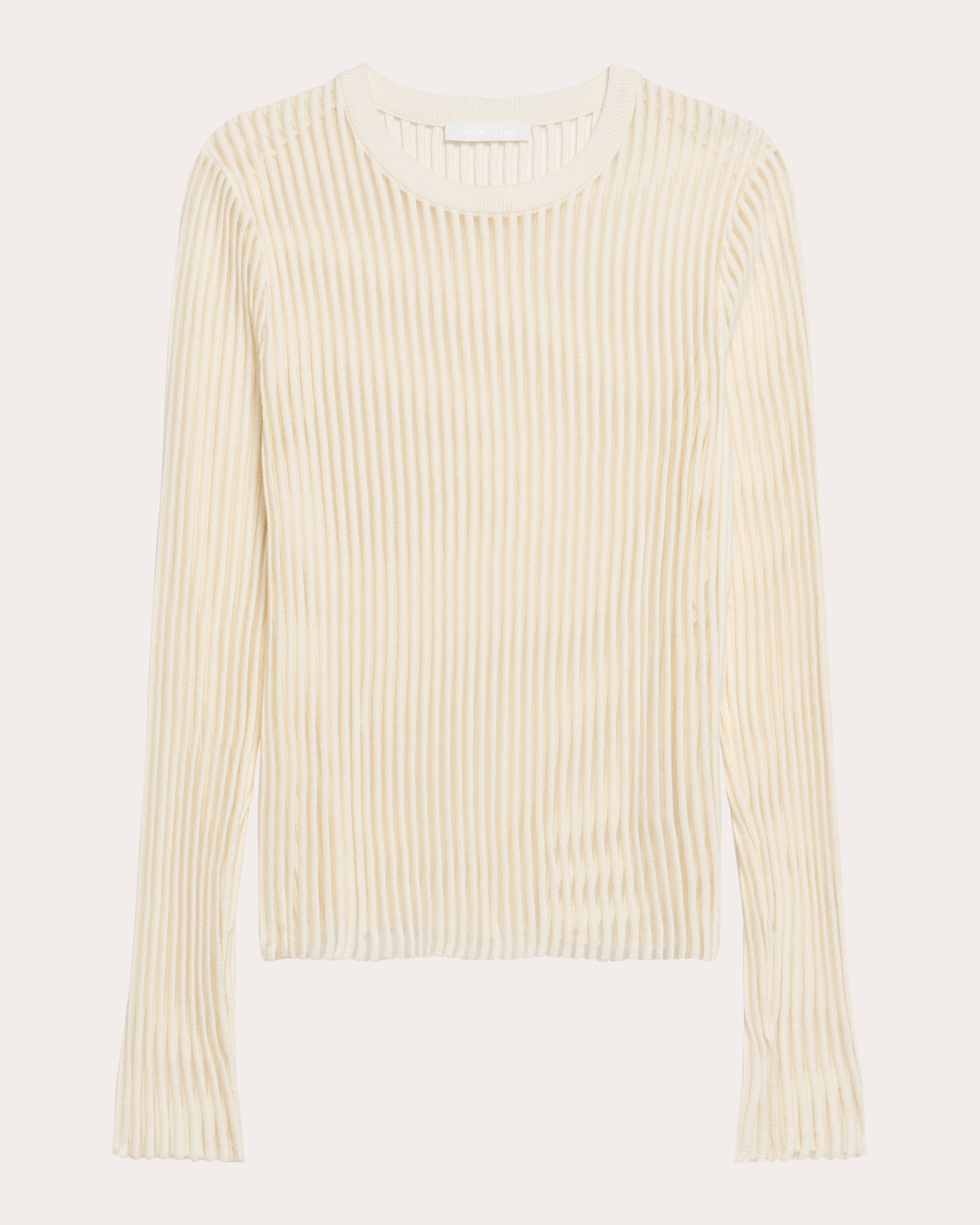 Sheer Stripe Ribbed Cotton Crewneck Sweater - 6