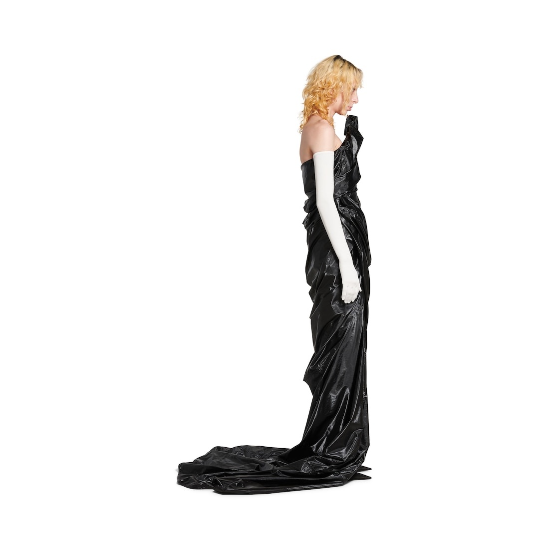 Women's Asymmetric Bustier Gown in Black - 3