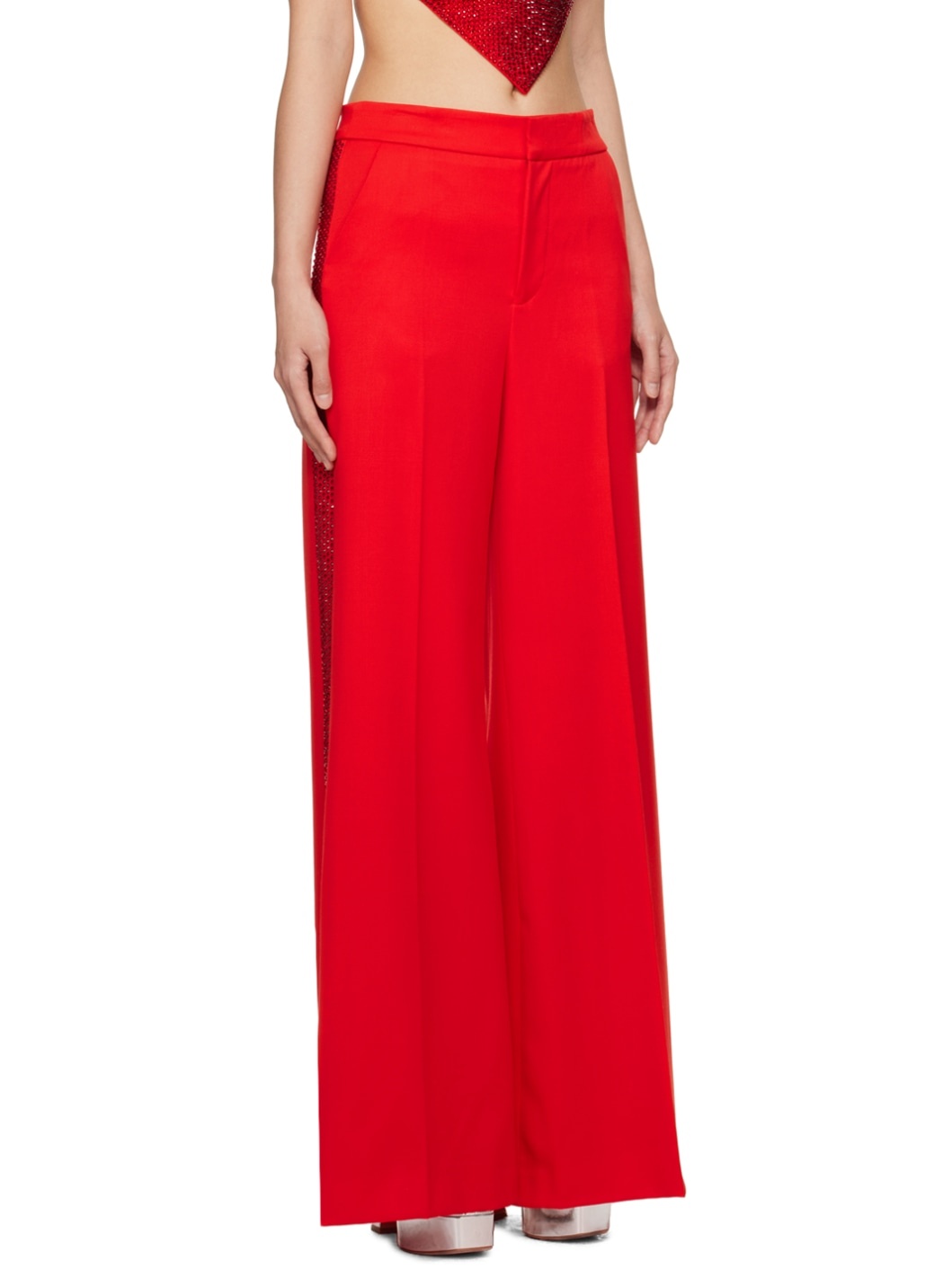 Red Crystal-Cut Trousers - 2