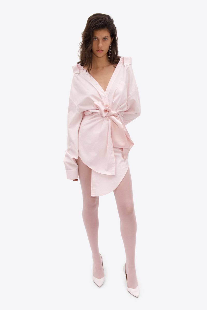 AREA SATIN KNOT OXFORD SHIRT DRESS outlook