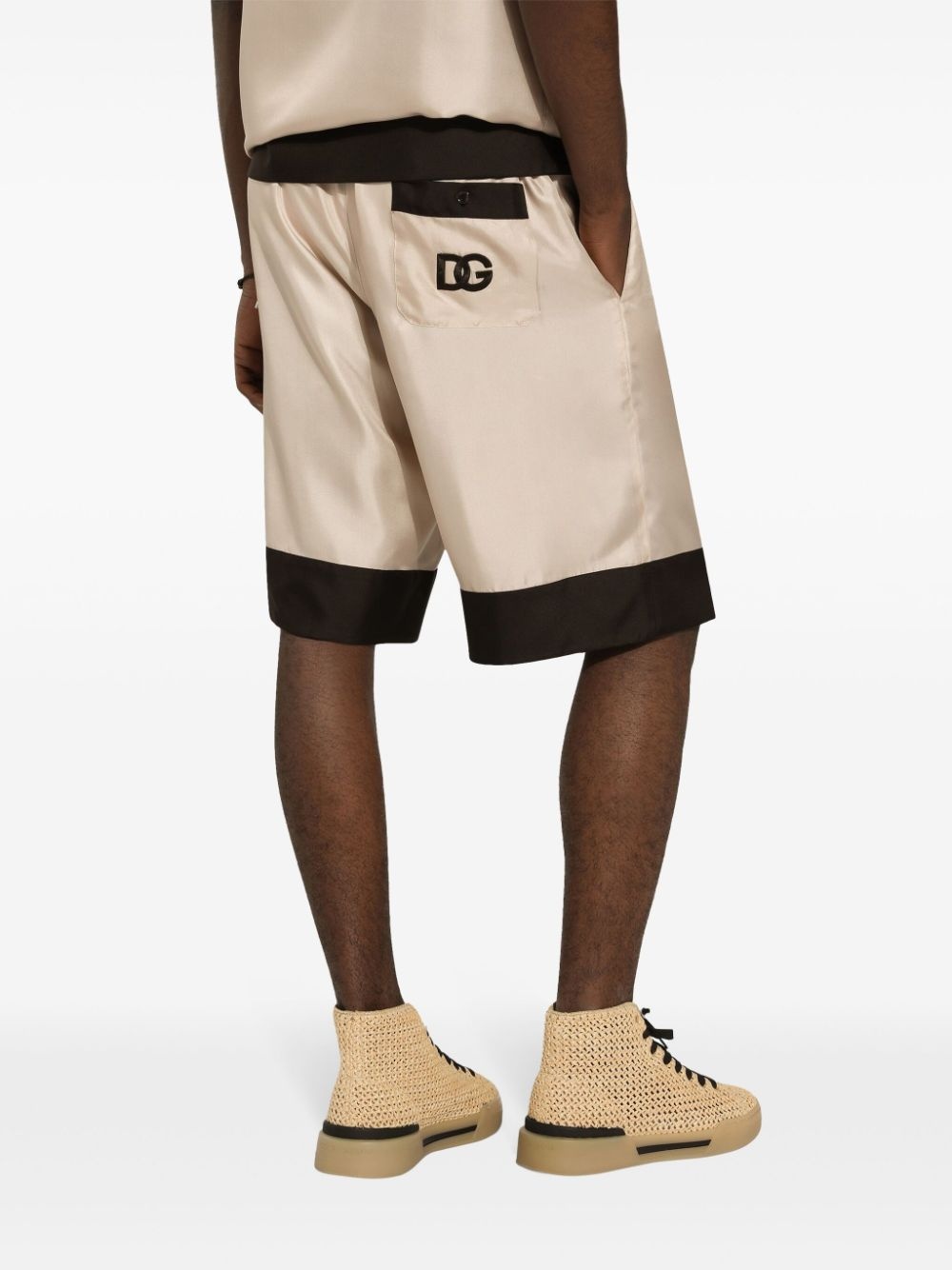 logo-embroidered silk shorts - 5