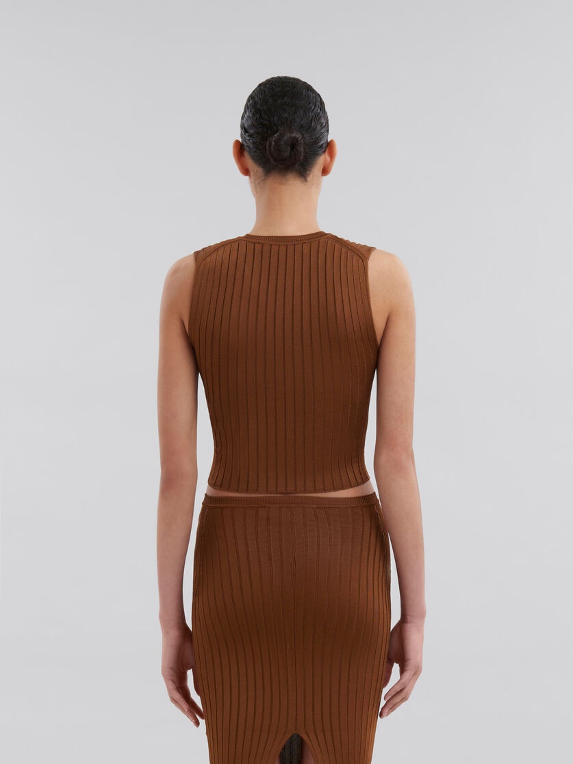 BROWN RIBBED VISCOSE VEST - 3