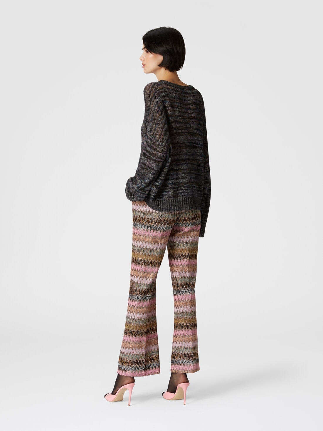Zigzag lamé viscose blend cropped trousers - 3