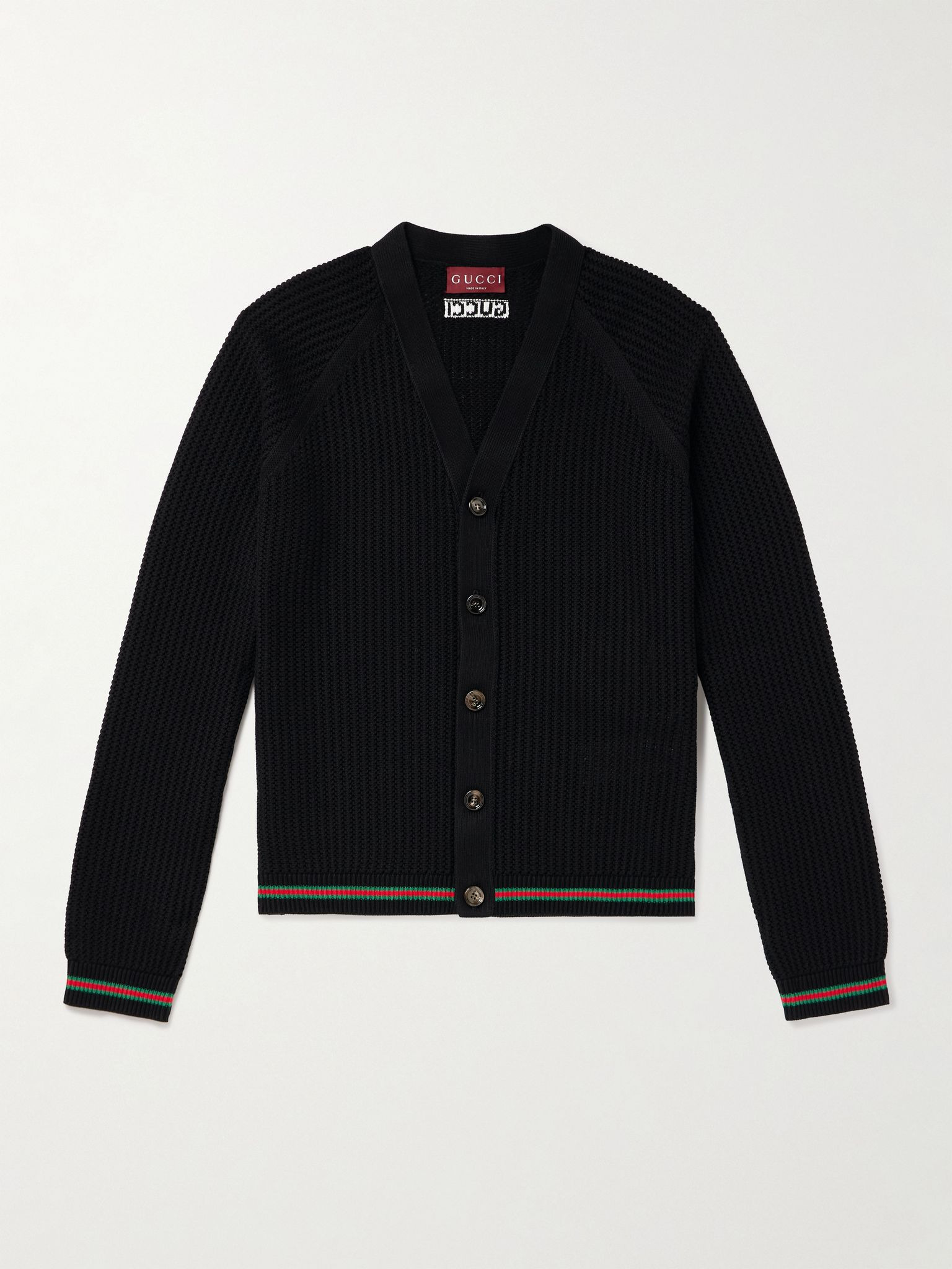 Striped Ribbed Cotton Cardigan Black - 1
