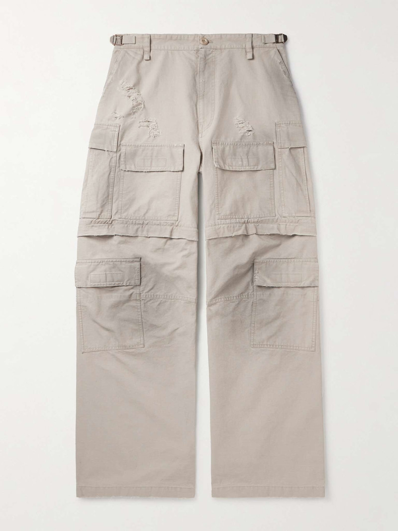 Convertible Distressed Cotton-Ripstop Cargo Trousers - 1