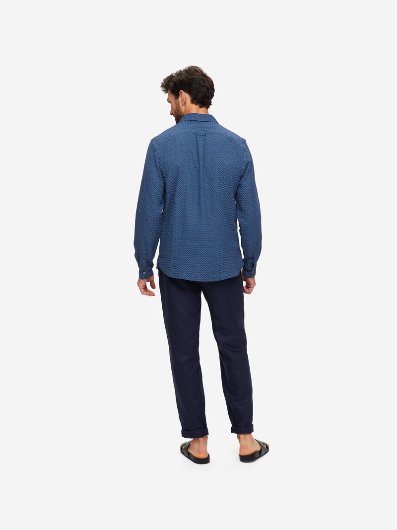 Men's Shirt Milan 16 Linen Navy - 4