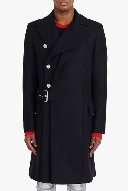 Long asymmetrical navy blue wool coat - 6
