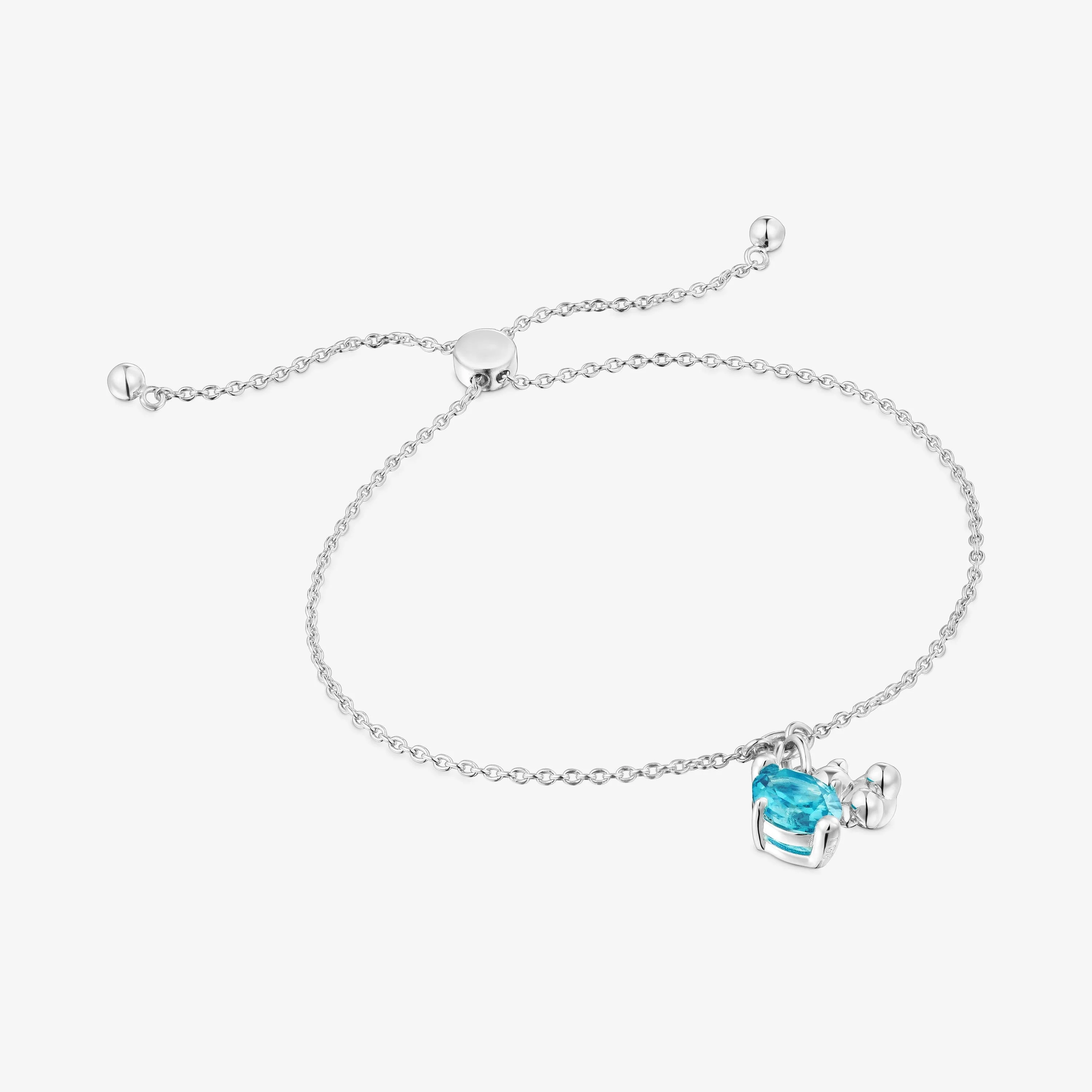 Silver bear motif chain Bracelet with lab-grown blue sapphire Bold Bear LGG - 1