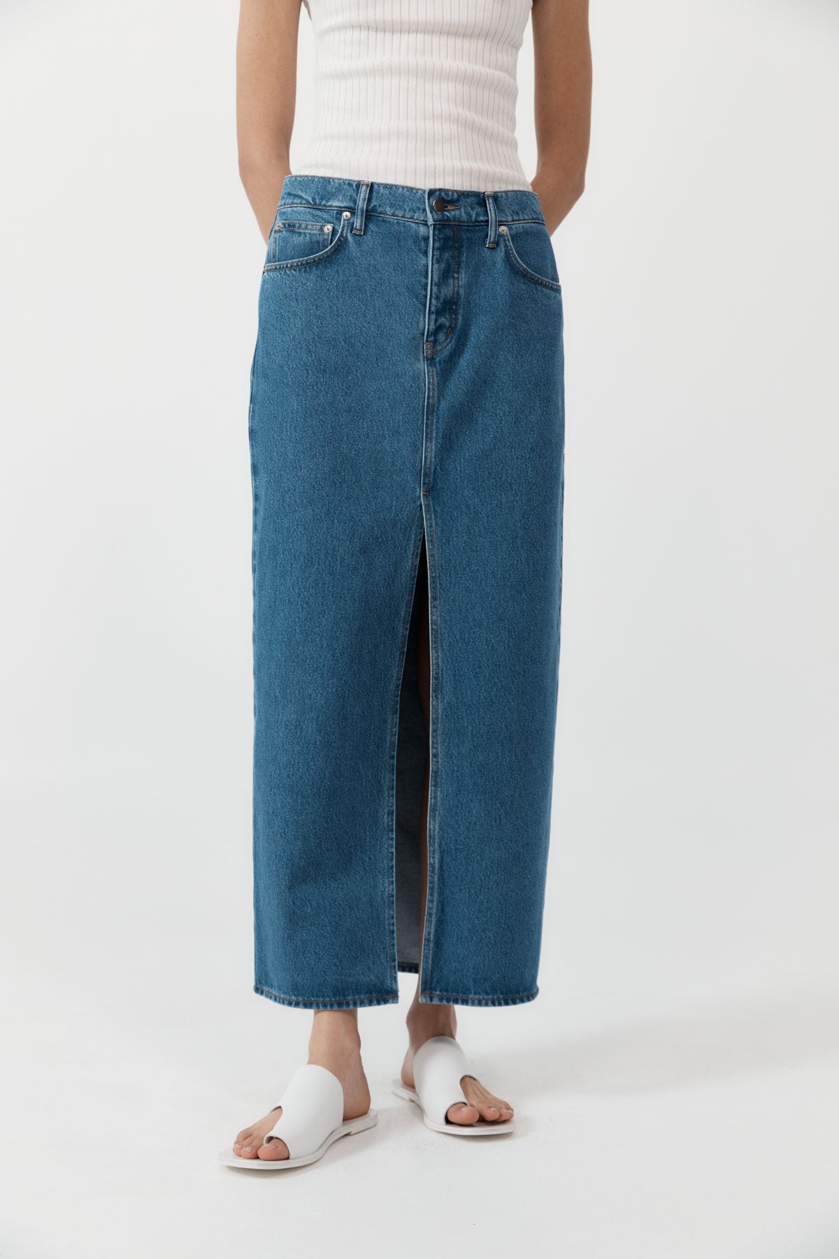 Denim Maxi Skirt - Denim Blue - 5