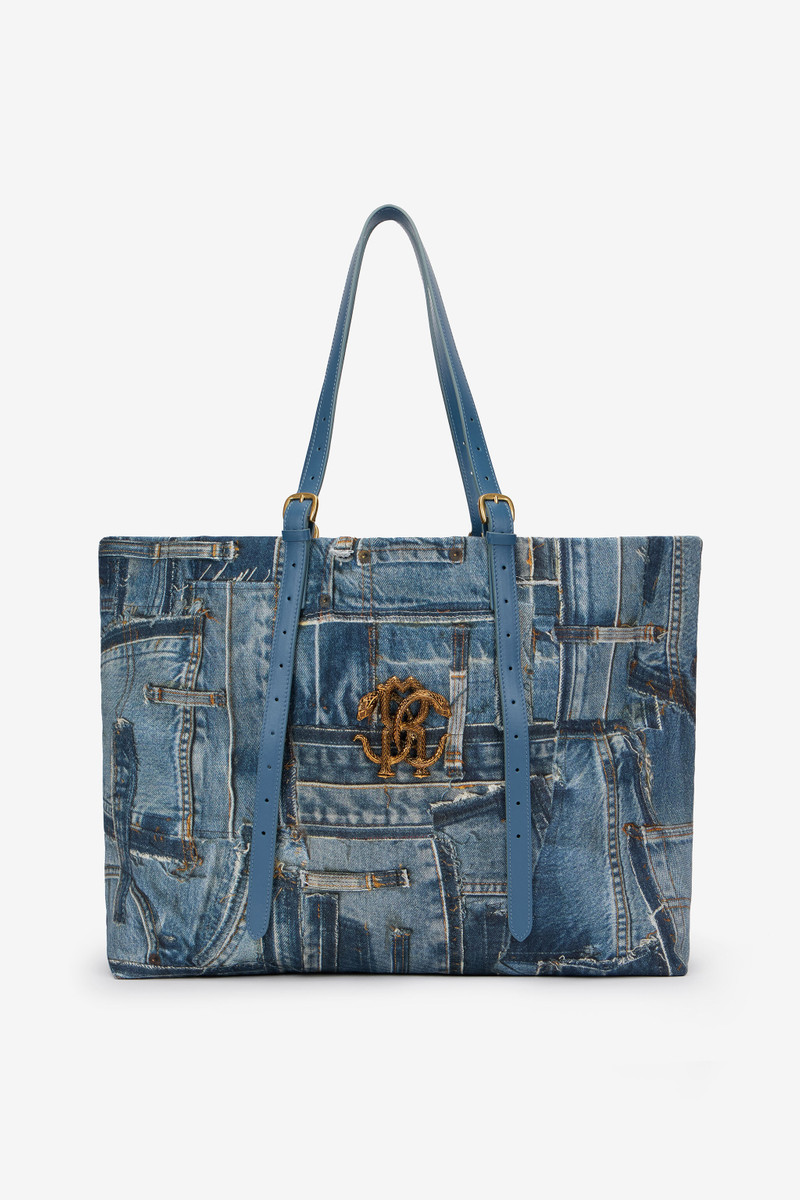 Denim Patchwork Print Shopping Bag 1