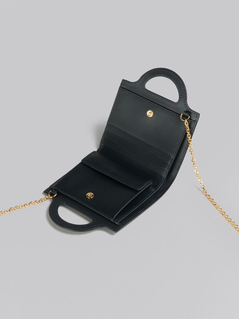 BLACK LEATHER TROPICALIA WALLET WITH CHAIN STRAP - 5