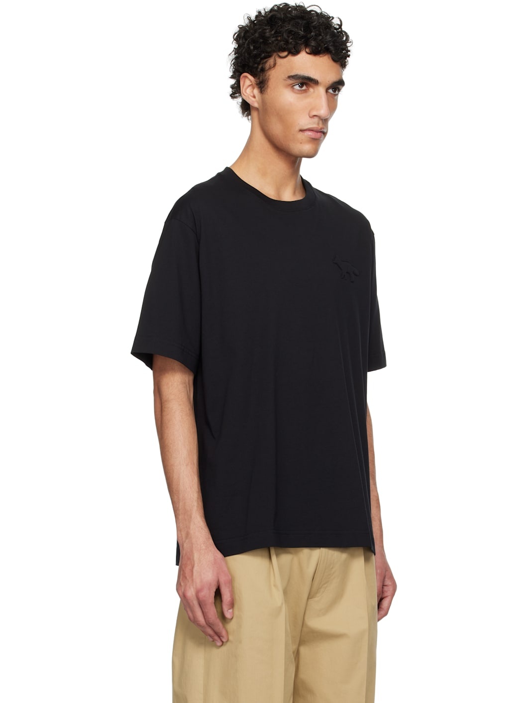 Black Embossed Profile Fox Oversize T-shirt - 2
