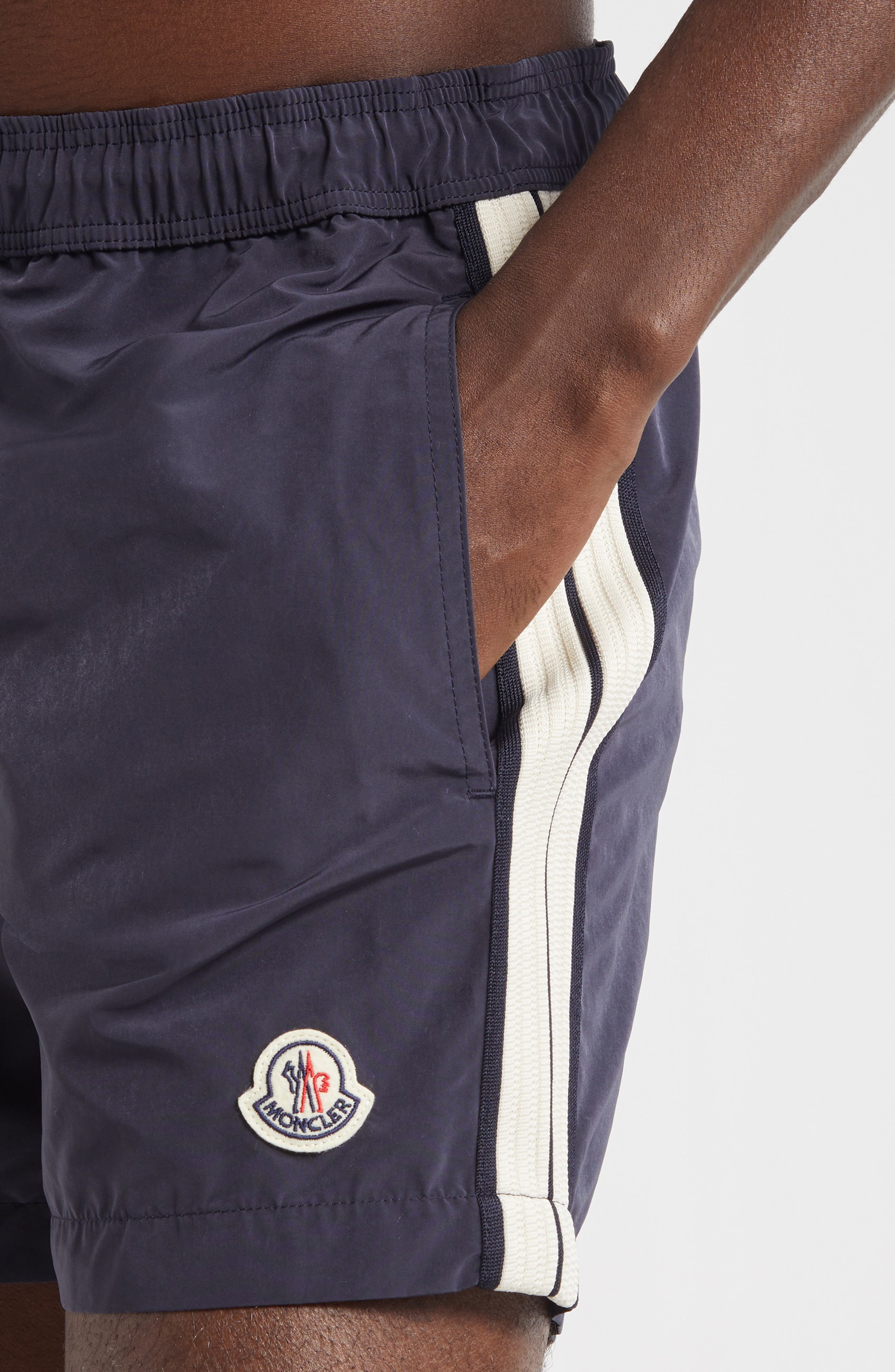 Moncler Side Stripe Swim Trunks in Navy Blue at Nordstrom - 4