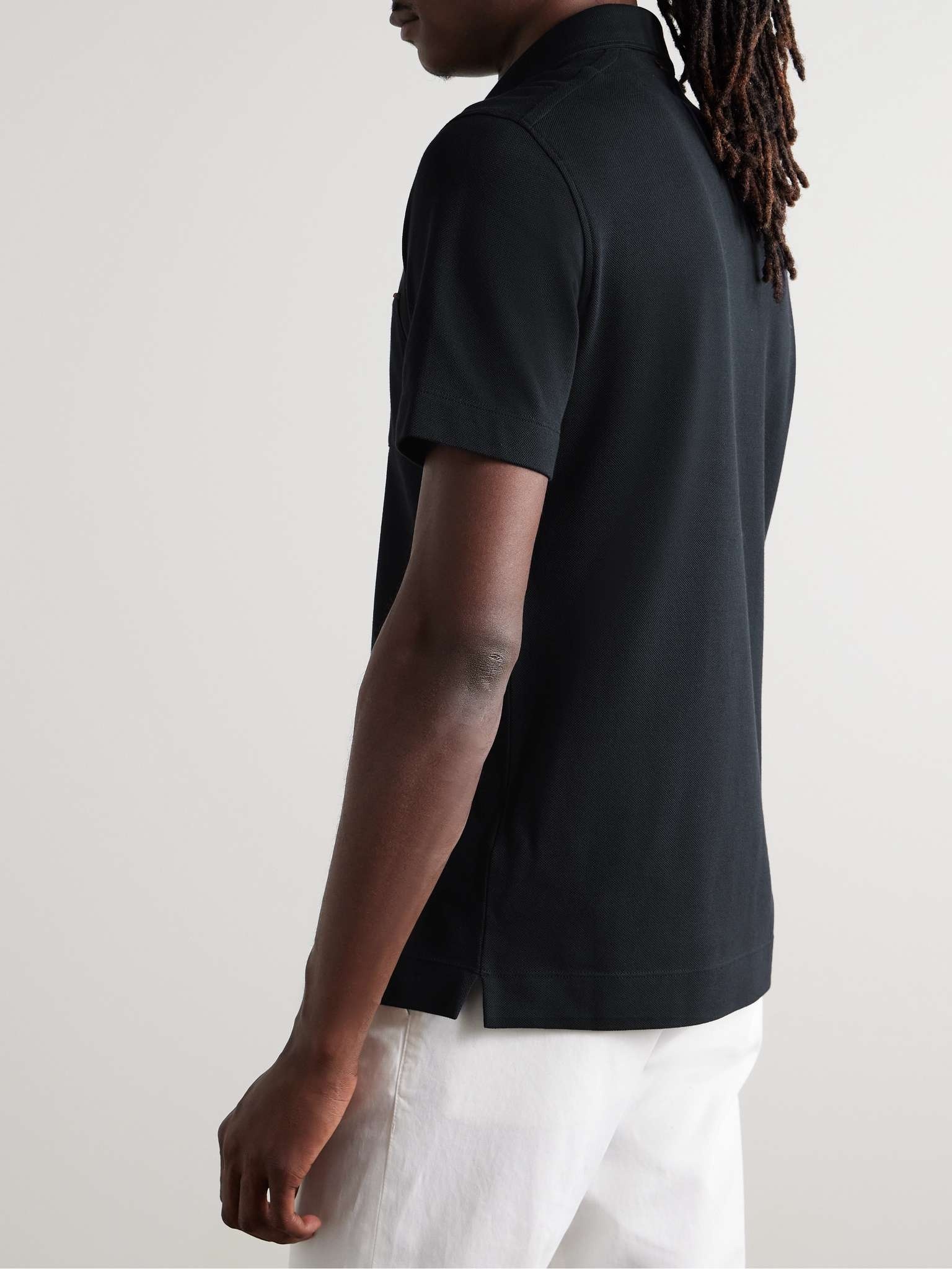 Leather-Trimmed Cotton-Piqué Polo Shirt - 6