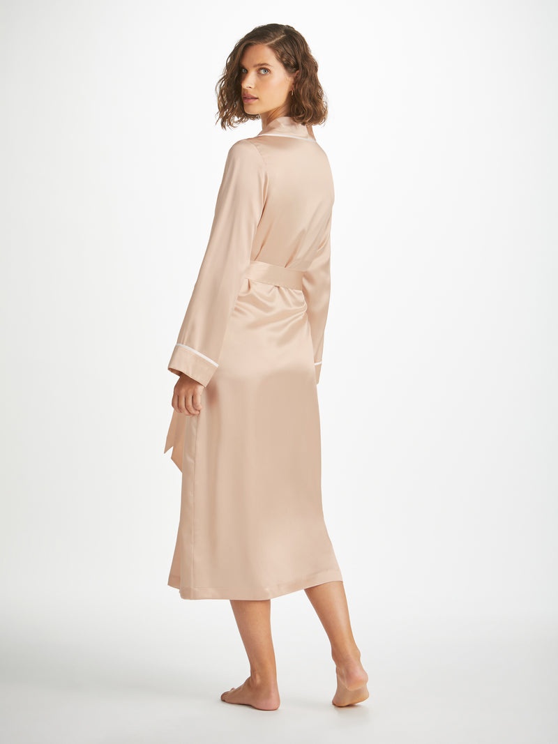 Women's Long Dressing Gown Bailey Silk Satin Champagne - 4