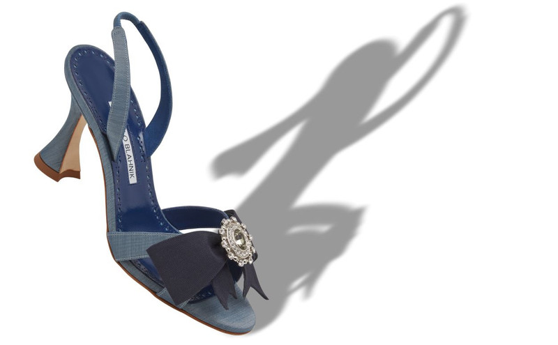 Manolo Blahnik Blue Silk Bow Detail Slingback Sandals outlook