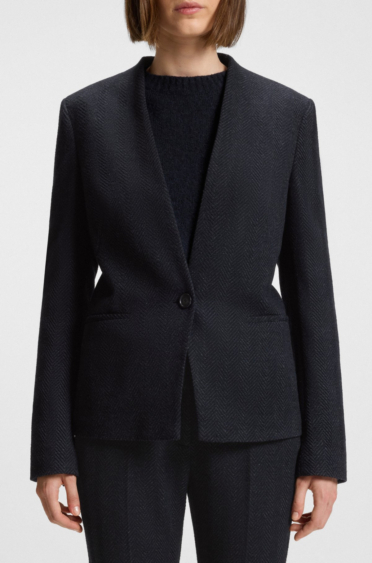 REGULAR-FIT BLAZER IN CREASE-RESISTANT HERRINGBONE STRETCH JERSEY - 6