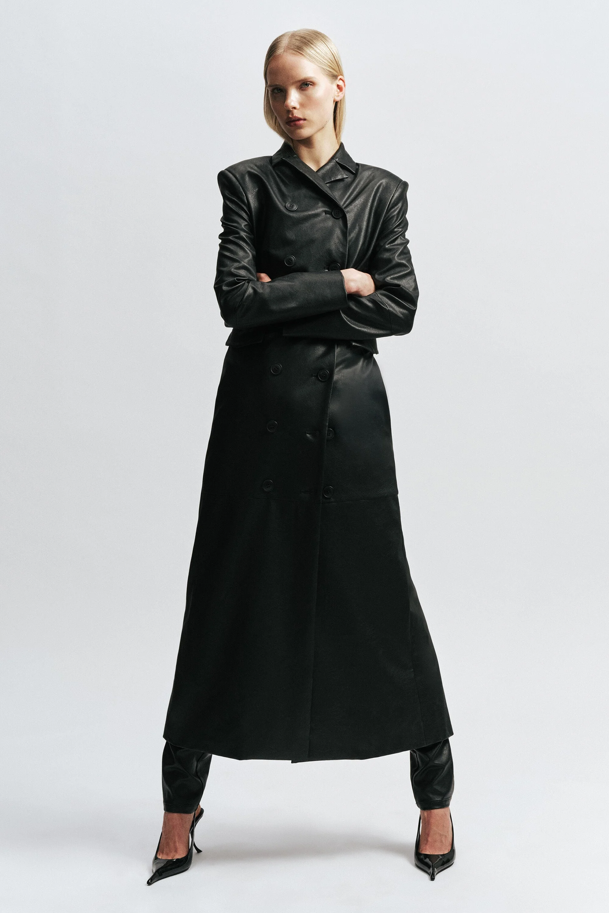 Liana Vegan Leather Coat In Black - 1