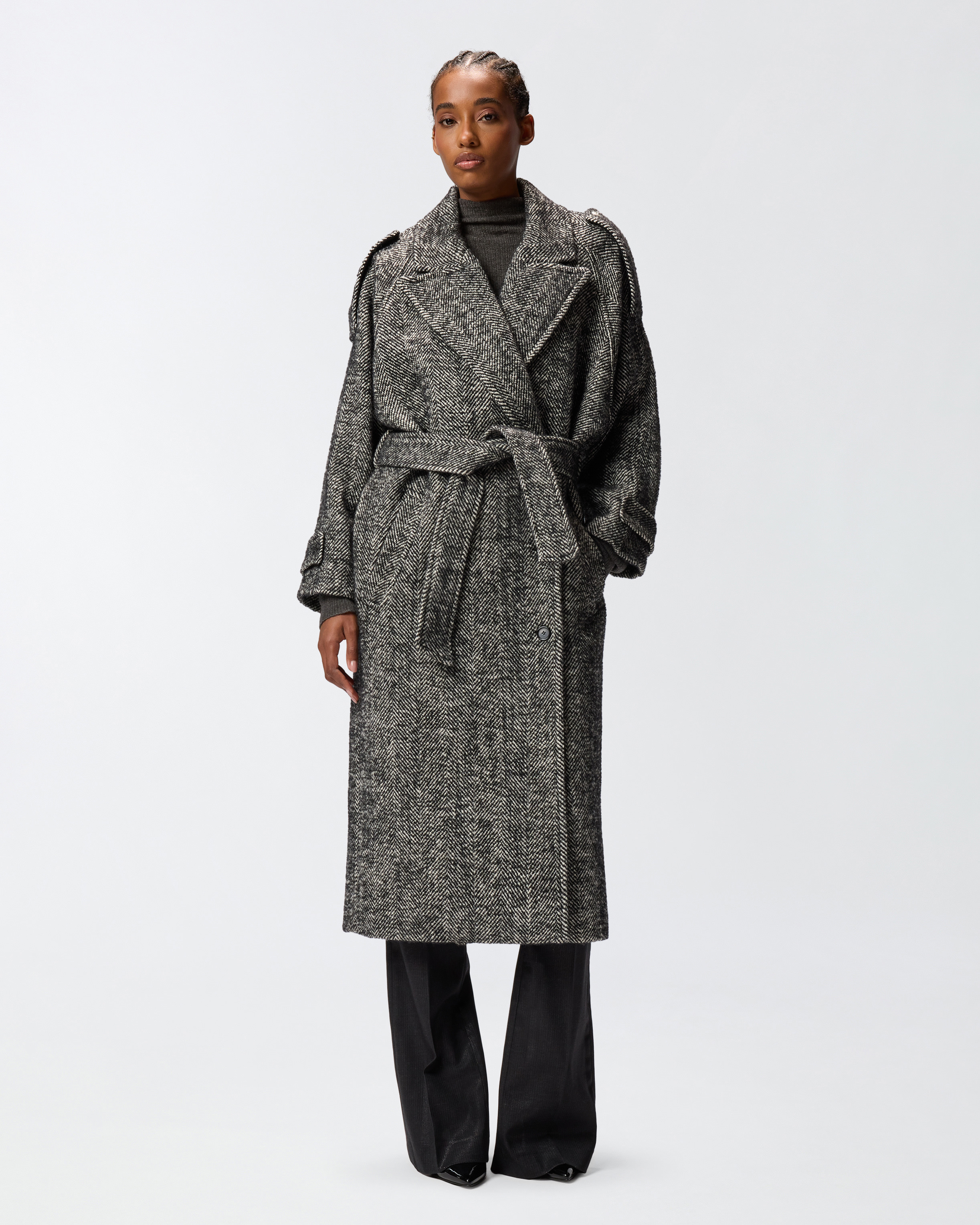 LONG HERRINGBONE CLOTH COAT - 3